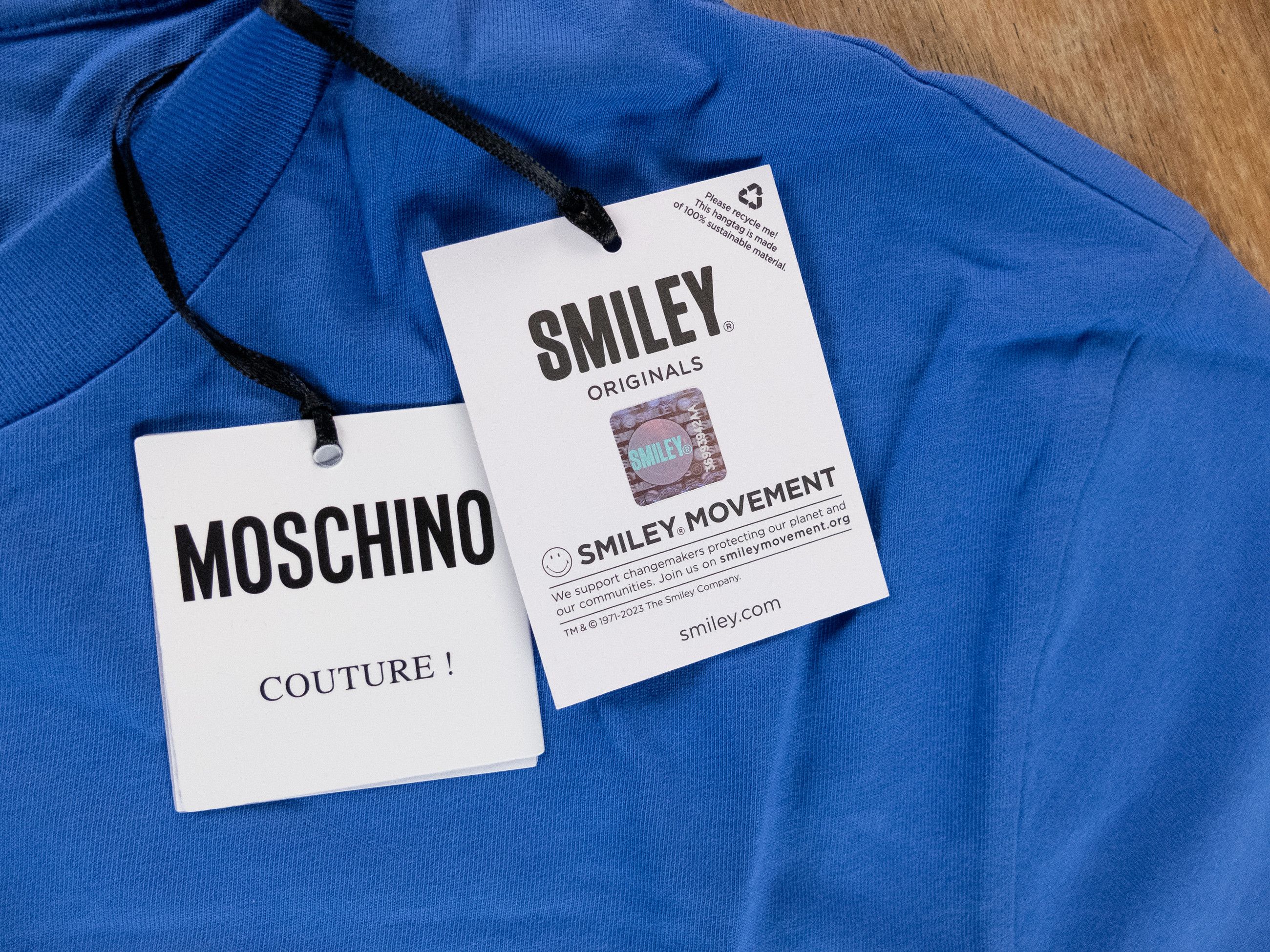 Moschino MOSCHINO Couture blue Smiley & logo print t-shirt Large Size US L / EU 52-54 / 3 - 4 Thumbnail