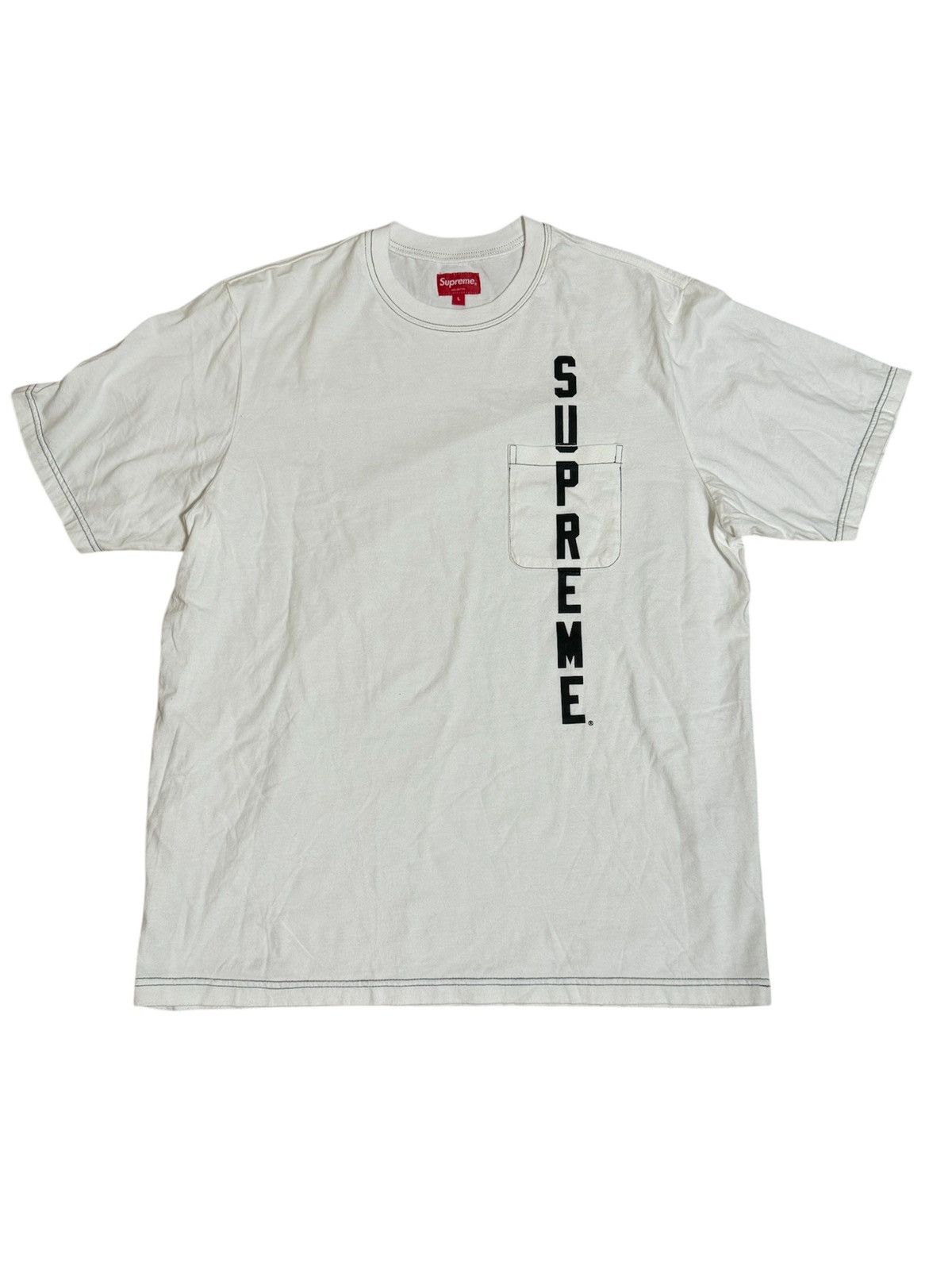 Supreme 🔥Supreme Contrast Stitch Pocket Tee White/Supreme T shirt Size US L / EU 52-54 / 3 - 2 Thumbnail