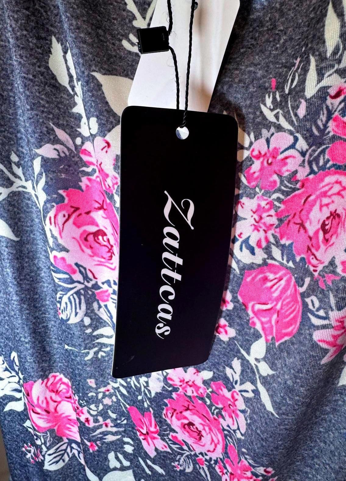 Designer Zatticas Floral Maxi Dress - Gray with Pink Roses Size L / US 10 / IT 46 - 3 Thumbnail