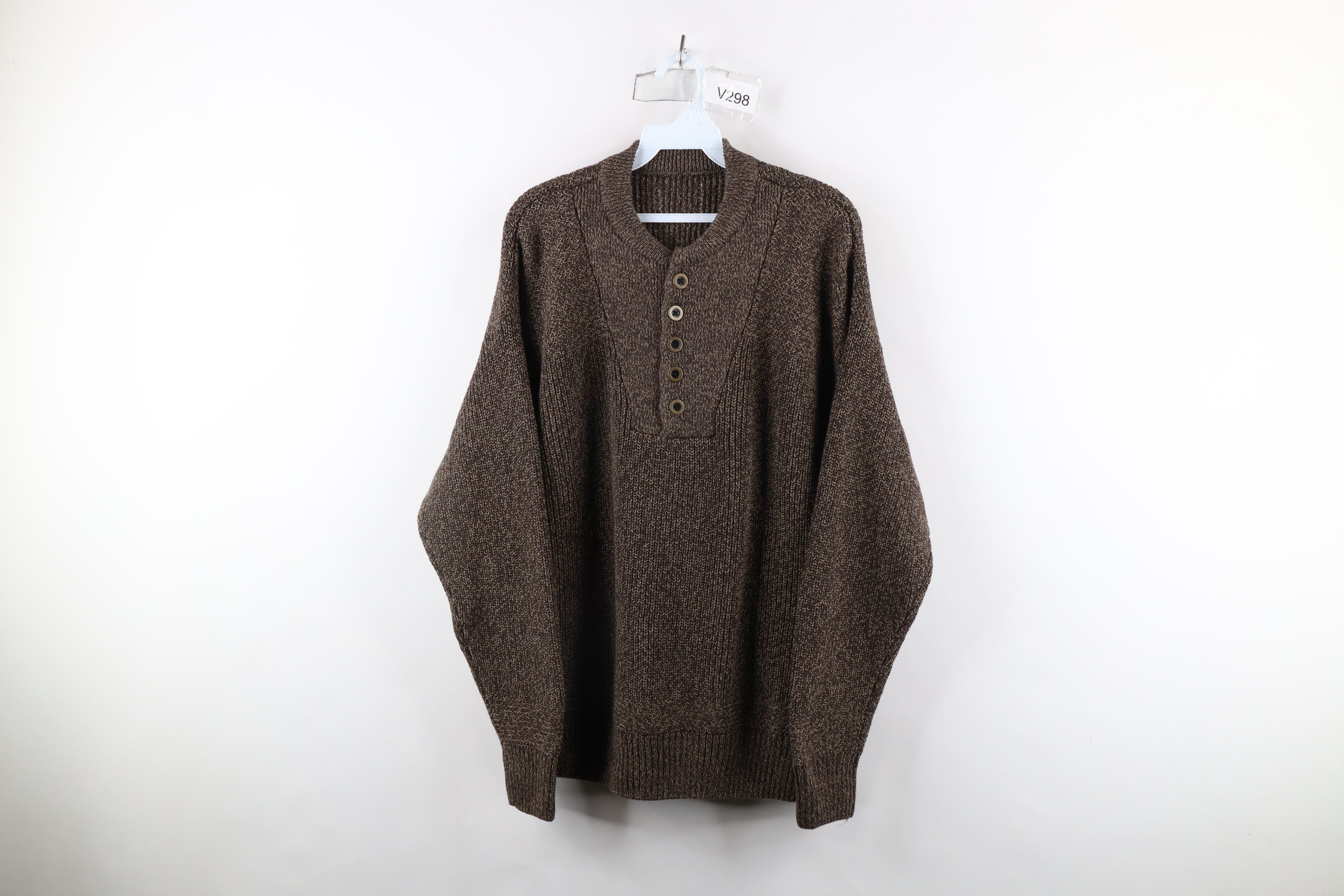 Vintage Vintage 90s Streetwear Ribbed Knit Henley Sweater Brown Size US L / EU 52-54 / 3 - 1 Thumbnail