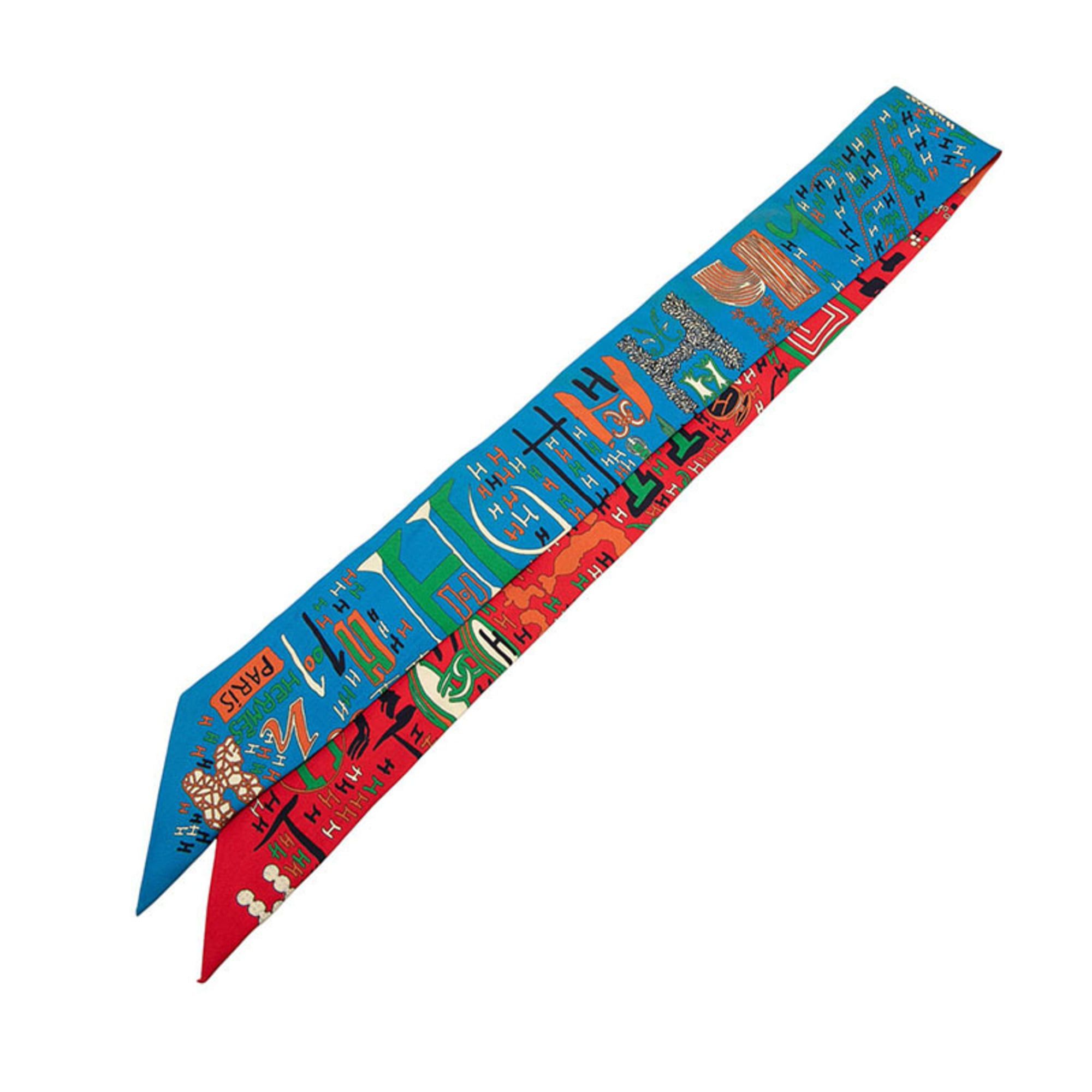 Hermes Hermes Hermès Twilly 1001H Thousand and One H Scarf Muffler in Red, Blue, Multicolor Silk for Women Size ONE SIZE - 1 Thumbnail