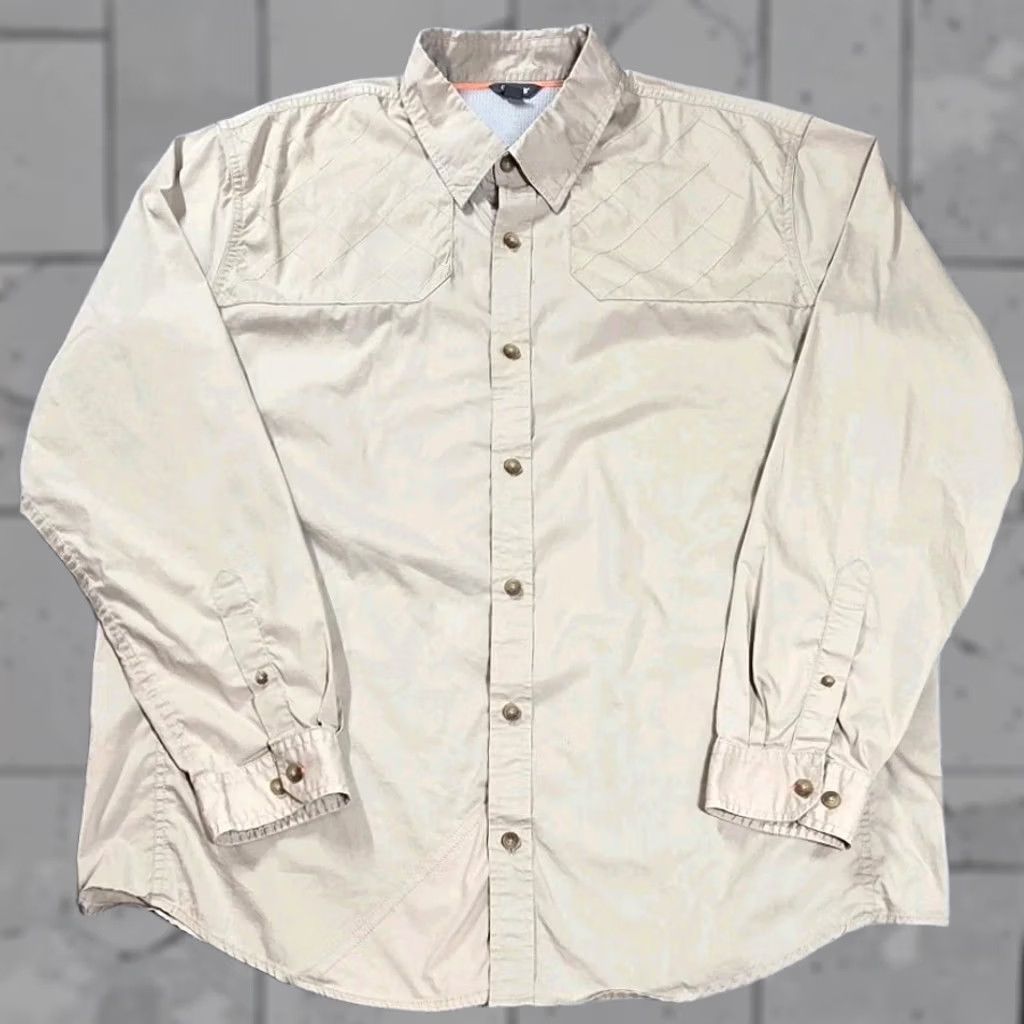 Orvis Orvis Men Featherweight Shooting Shirt XL Long Sleeve Beige Quilted Shoulder Shirt Button-Up Size US XL / EU 56 / 4 - 1 Thumbnail