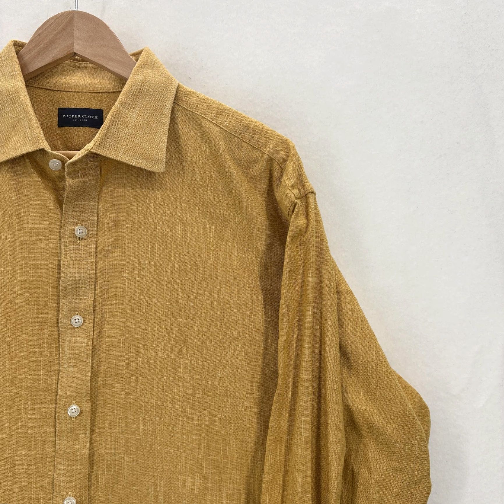 Proper Cloth Proper Cloth Shirt Mens 17 34.5 Mustard Yellow Cotton Button Front Long Sleeve Dress Shirt Mens Size US XL / EU 56 / 4 - 2 Thumbnail