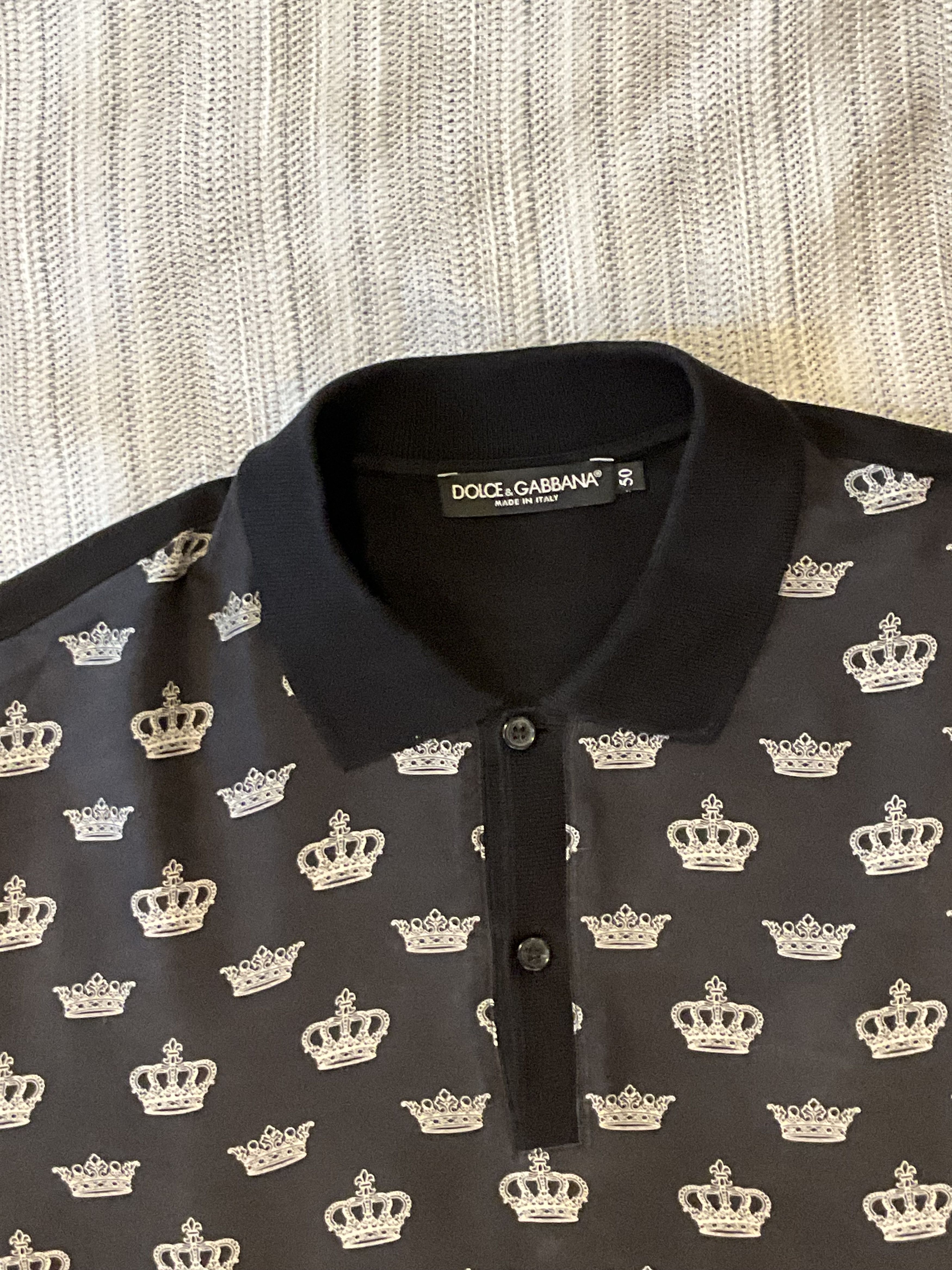 Dolce & Gabbana Dolce & Gabbana Black Multi Fabric Crown-Print Polo Size 50) Size US M / EU 48-50 / 2 - 8 Thumbnail