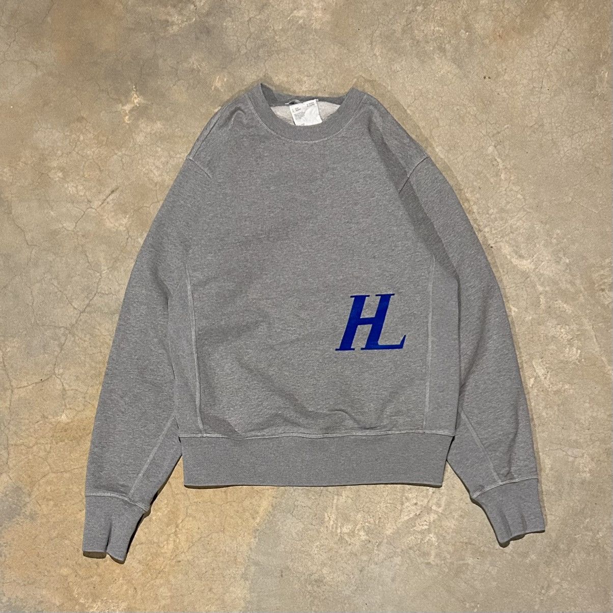 Pre-owned Helmut Lang Hl Monogram Flock Logo Ribbed Crewneck In Gray