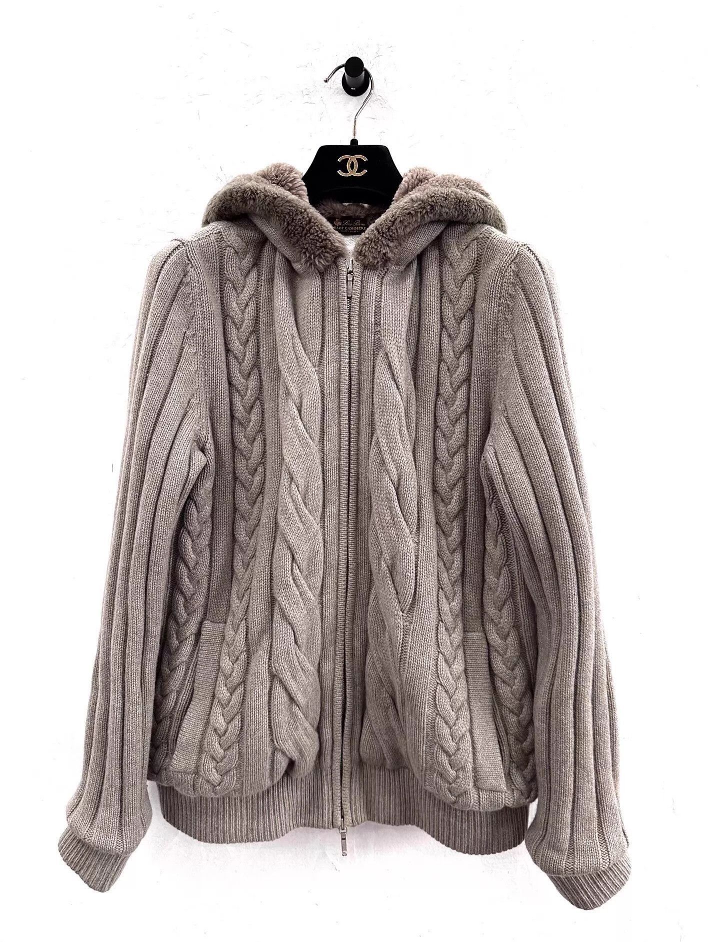 Loro Piana Gray Cable Knit Hooded Zip-Up Sweater Size US M / EU 48-50 / 2 - 1 Thumbnail