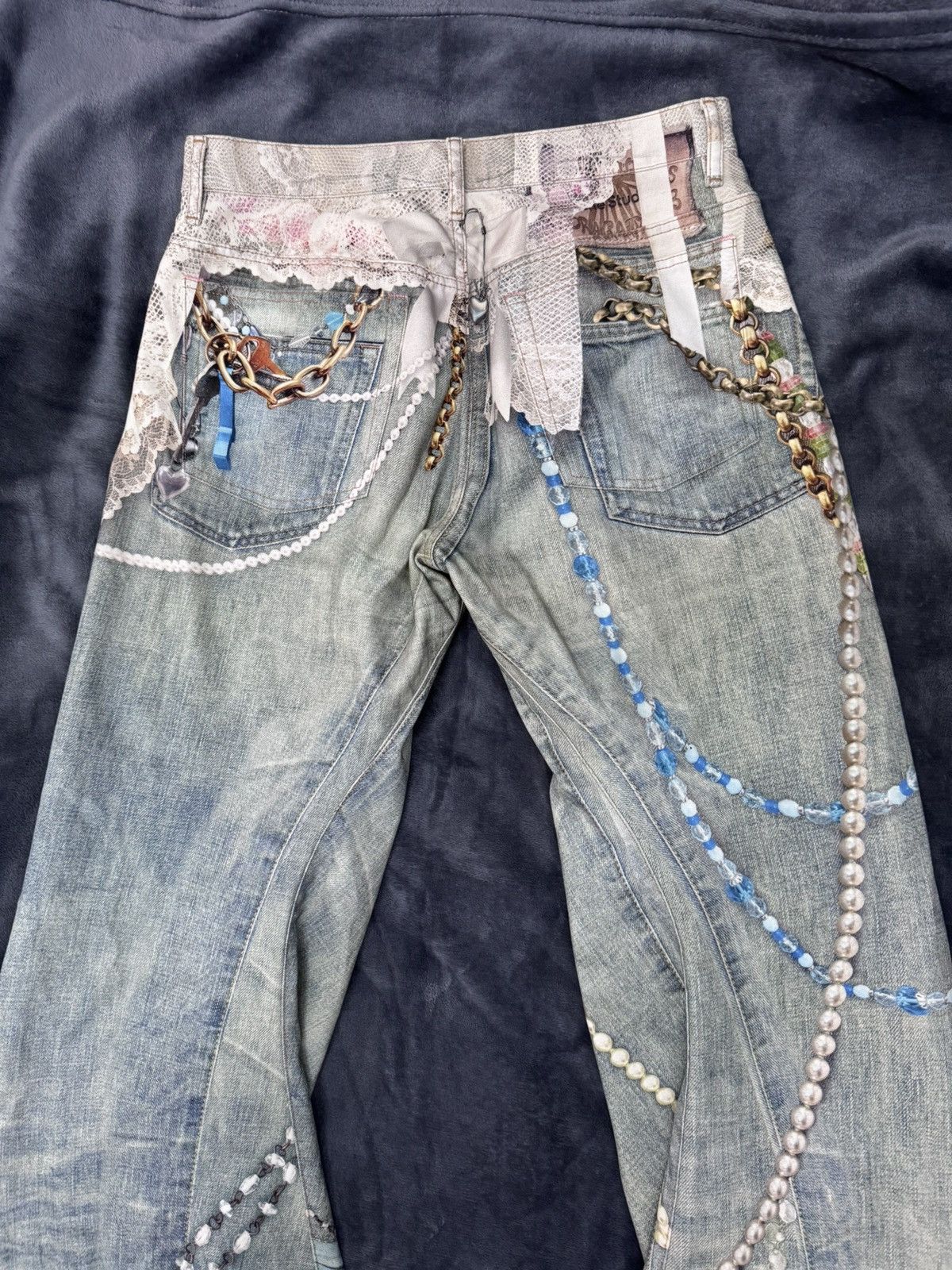 Acne Studios Acne Studios 2006M Printed Barrel-leg Jeans White/Green Size US 32 / EU 48 - 4 Thumbnail
