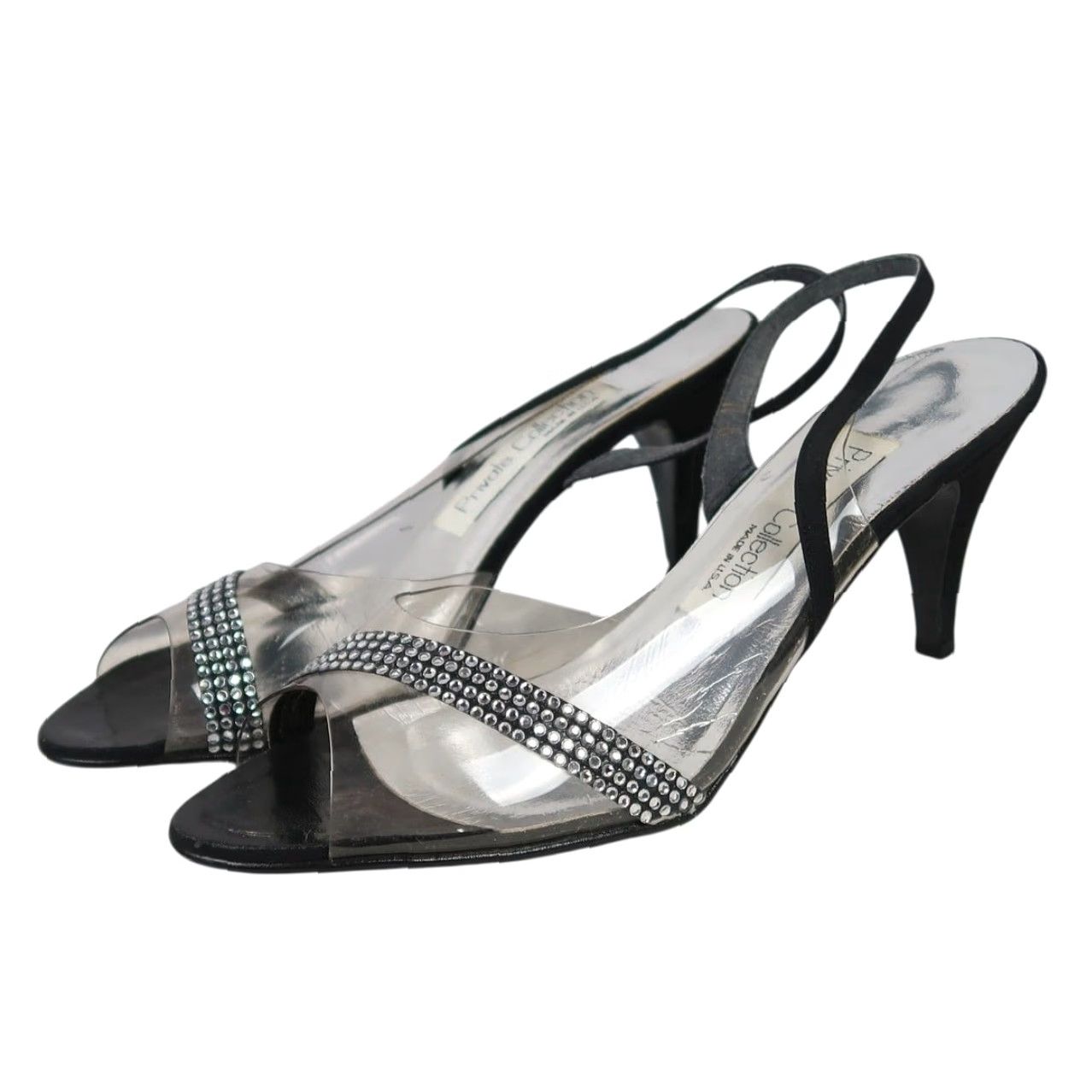 Vintage VINTAGE Private Collection Heels Slingback 9 Women Leather Rhinestone 90s Party Cocktail Formal Shoes Women Size US 9 / IT 39 - 3 Thumbnail
