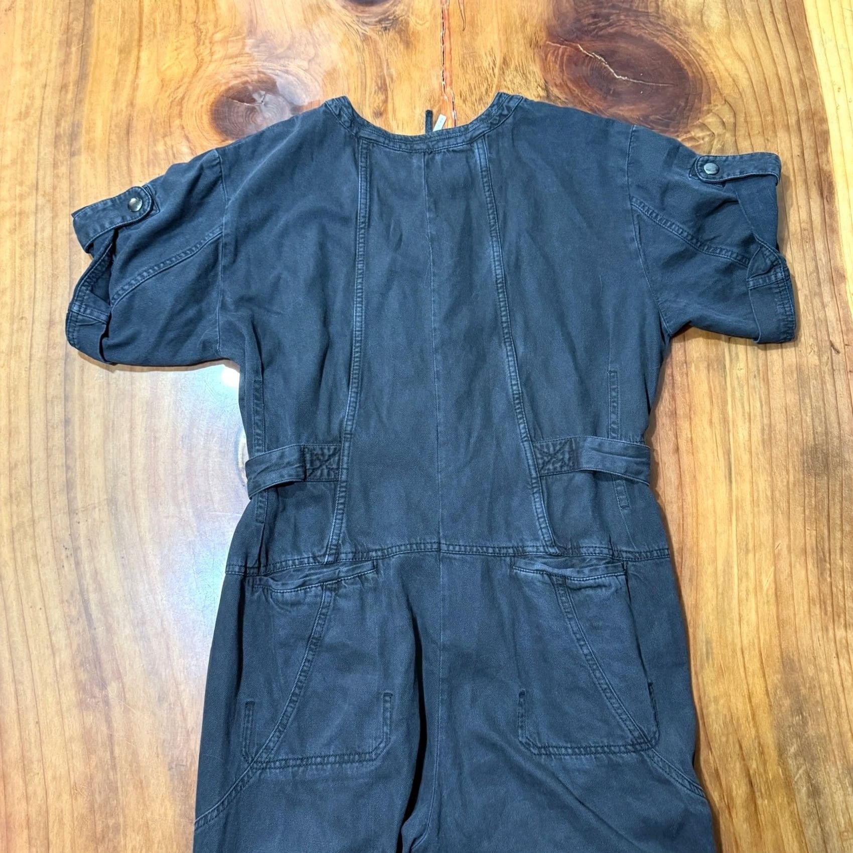 Free People Free People Marci Jumpsuit Coverall Women's Small Black Bohemian Casual Cotton Blend Short Sleeve Button Stretch Straight Leg Denim Bohemian Size 28" / US 6 / IT 42 - 7 Thumbnail