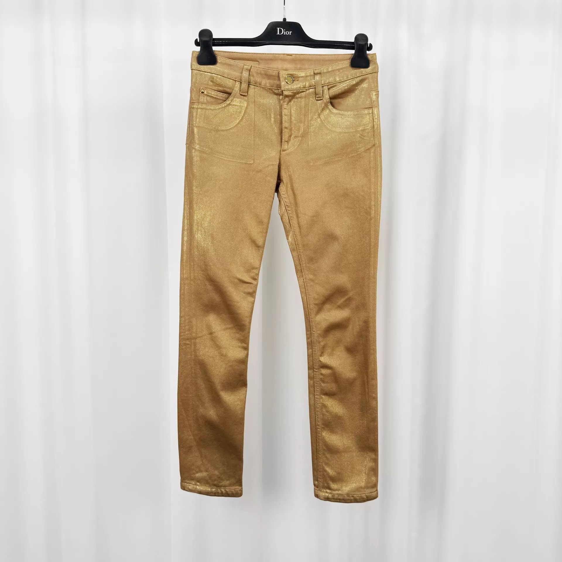 Louis Vuitton LV Gold Painted Leather Patch Jeans 36 New Size 26" / US 2 / IT 38 - 1 Thumbnail