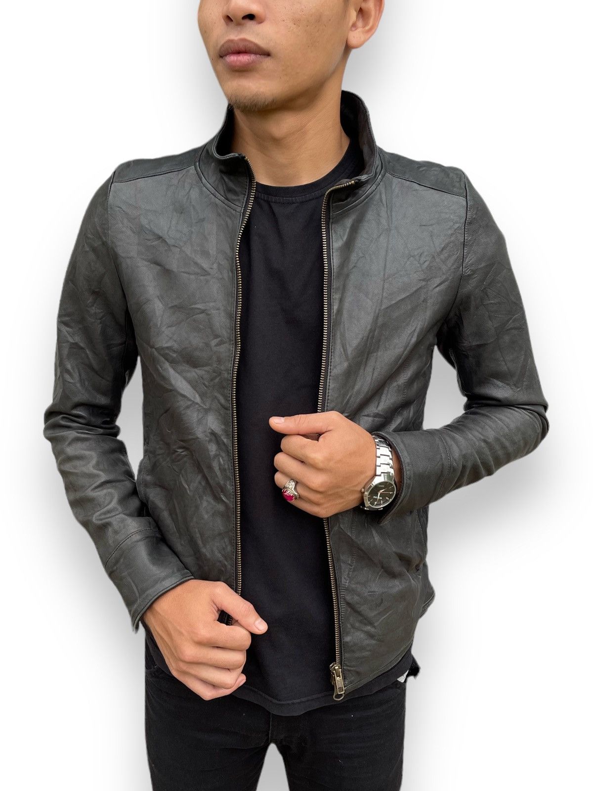 image of Genuine Leather x Leather Jacket Vintage Luva Tram Sheep Leather Bikers Jacket in Black (Size XS)