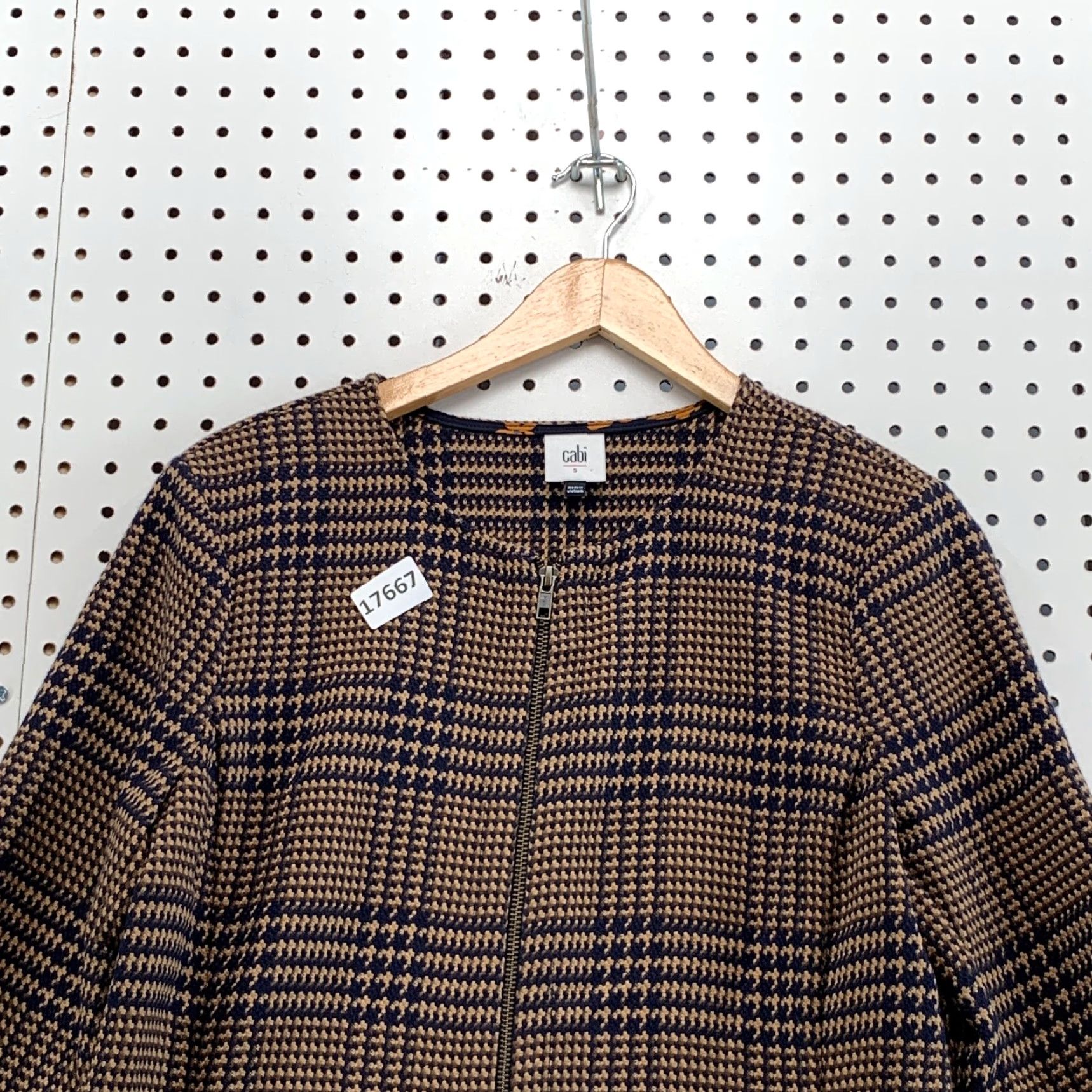 Vintage Cabi Jacket Zip Brown Small Flounce Classic Tartan Plaid Houndstooth 3902 Size S / US 4 / IT 40 - 3 Thumbnail