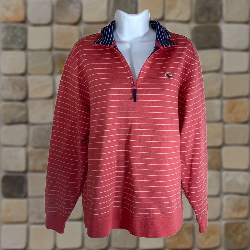 Vineyard Vines Vineyard Vines Womens 1/4 Zip Pullover Sweatshirt Pink White Stripe Small Size S / US 4 / IT 40 - 1 Thumbnail