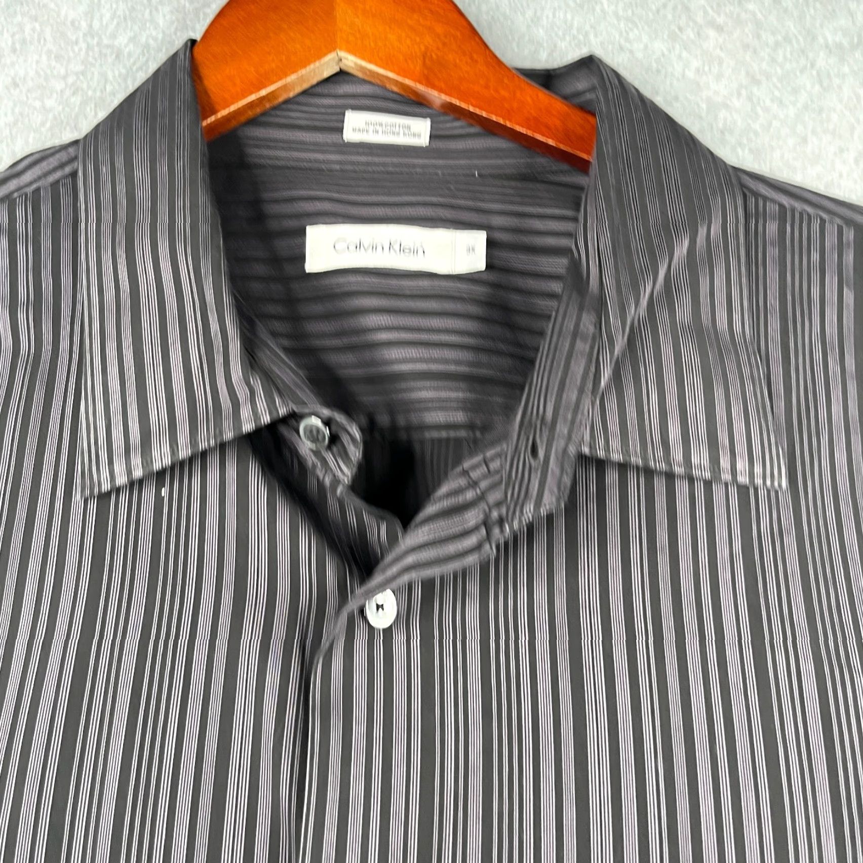 Calvin Klein Calvin Klein Shirt 3X Gray Black Striped Button-Up Long Sleeve Mens Adult Regular Cotton Woven Button-Down Collar Casual Size US XXL / EU 58 / 5 - 3 Thumbnail