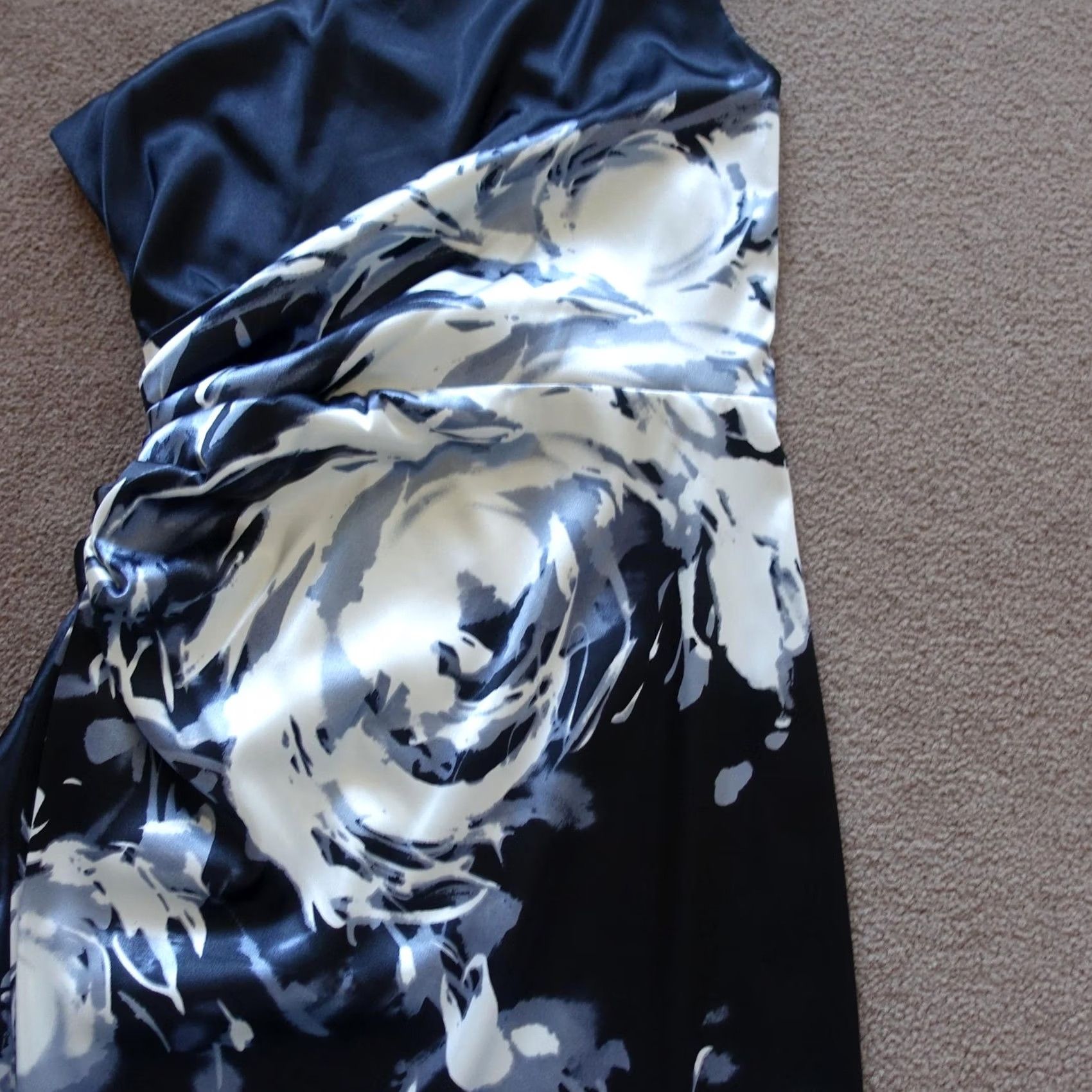 Vintage VINTAGE London Times Dress Womens 6 Black Floral One Shoulder Formal Sheath Cocktail Size M / US 6-8 / IT 42-44 - 6 Thumbnail