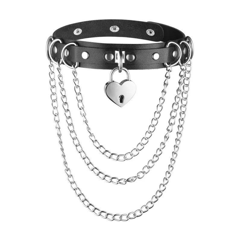 Jewelry Spike Black Leather Heart Choker Necklace Jewelry Size ONE SIZE - 1 Thumbnail