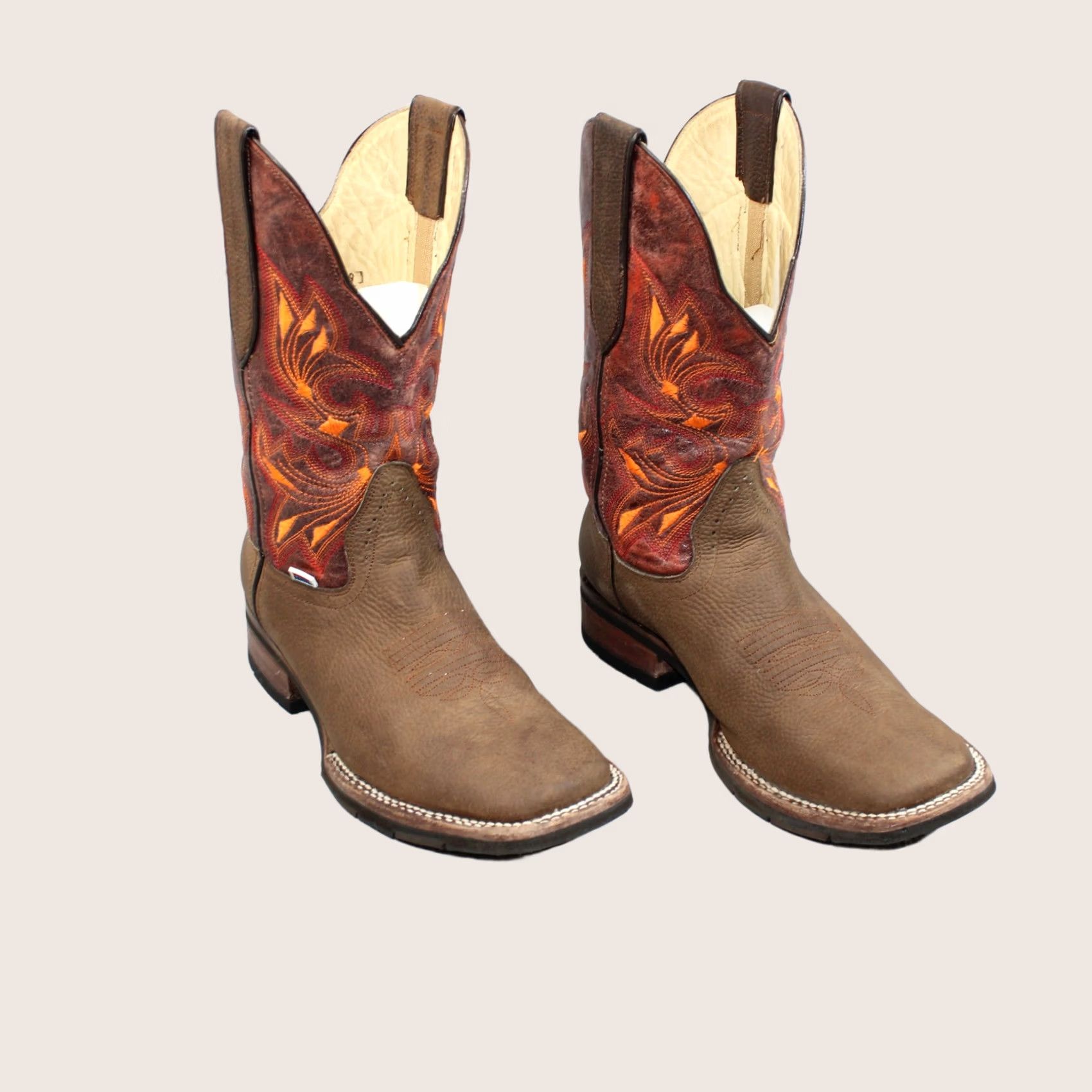 Vintage VINTAGE ROCKIN LEATHER Boots Men 8.5 Brown Western Cowboy Square Toe Embroidered Southwest Rockin Leather Size US 9 / EU 42 - 1 Thumbnail