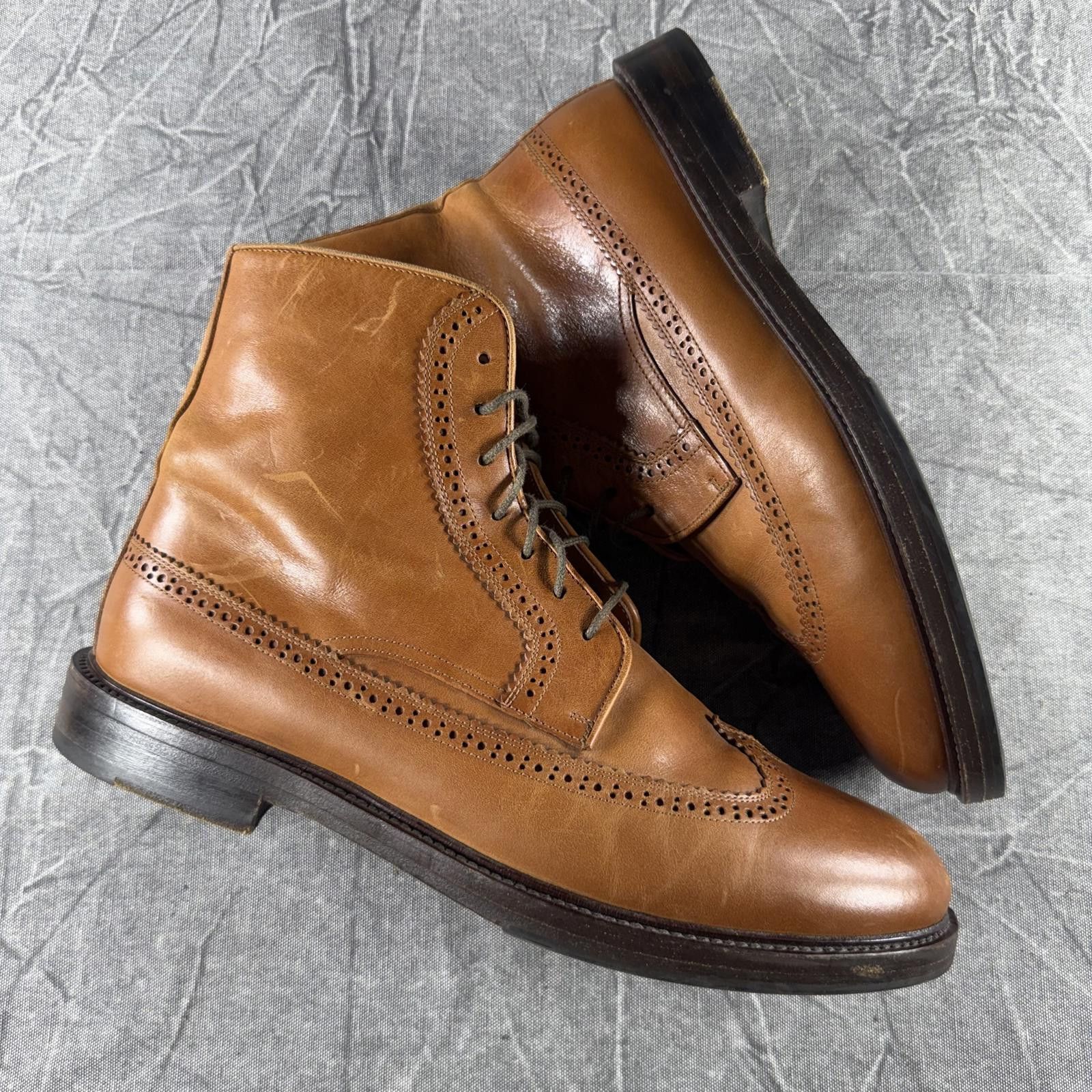 Unknown London Men's Classic Brown Leather Wingtip Boots Size US 9 / EU 42 - 1 Thumbnail