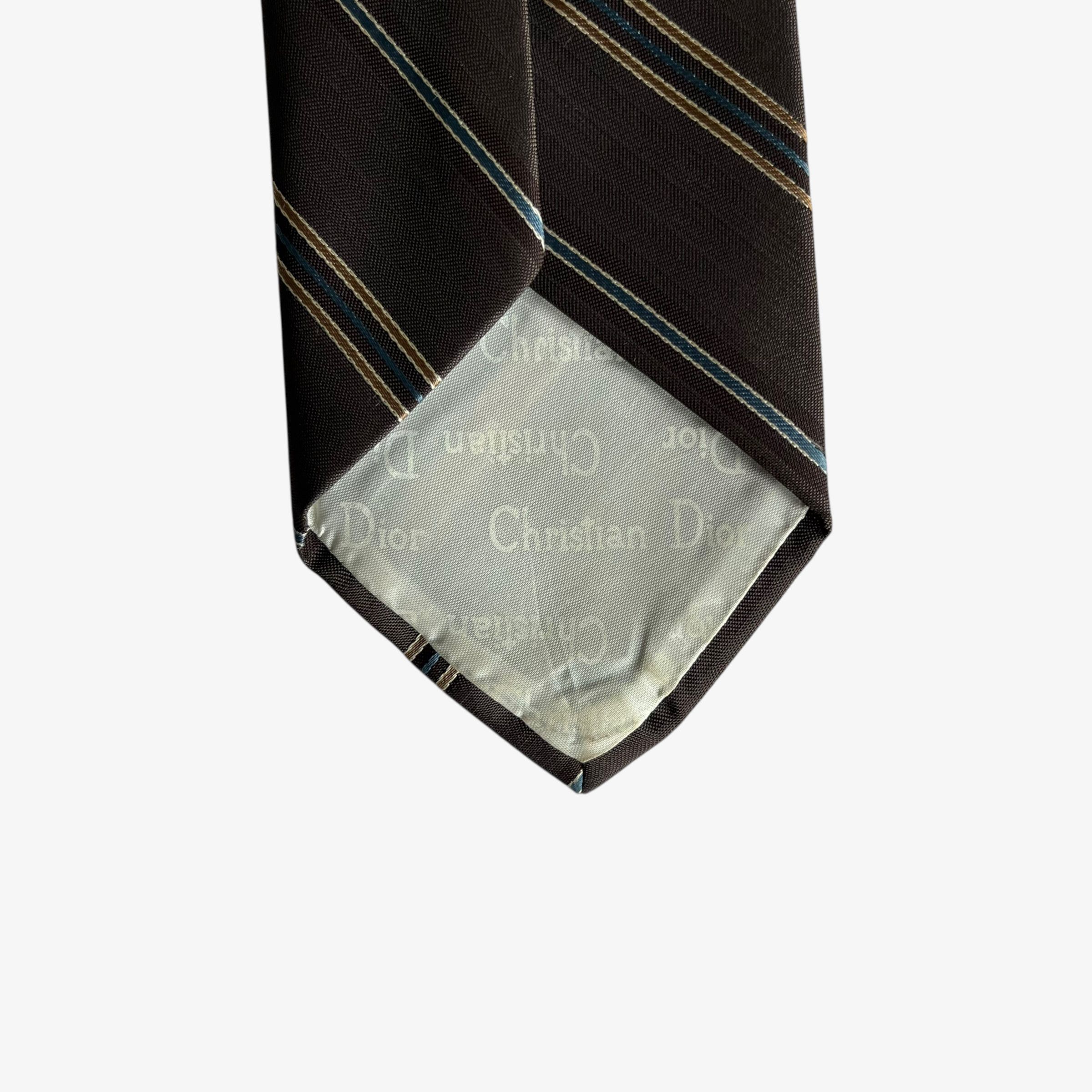 Dior Vintage 80s Christian Dior Brown Striped Polyester Tie Size ONE SIZE - 4 Thumbnail