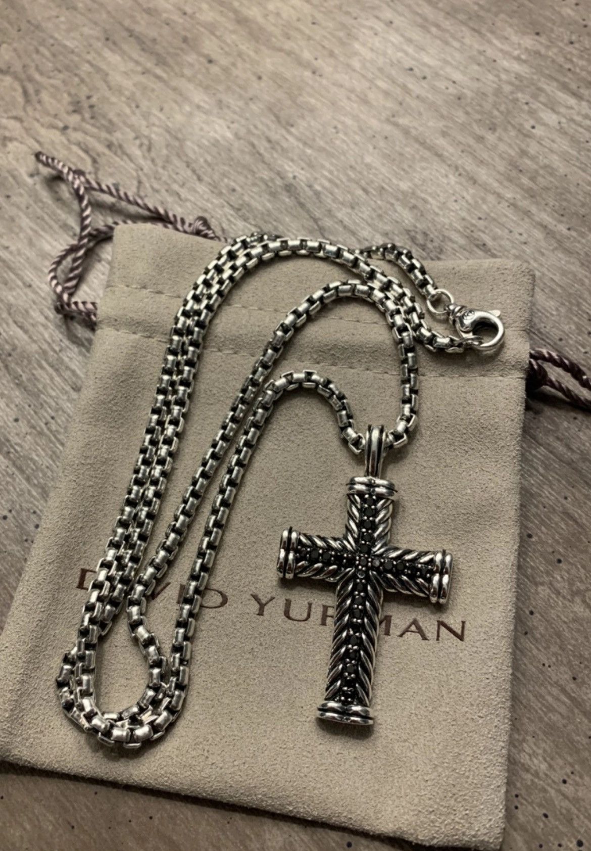 image of David Yurman Chevron Diamond Cross W Chain in Black, Men's