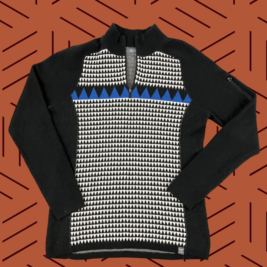 Vintage TITLE NINE Sweater Womens Medium Black Blue Merino Wool Blend Quarter Pullover Size M / US 6-8 / IT 42-44 - 1 Thumbnail