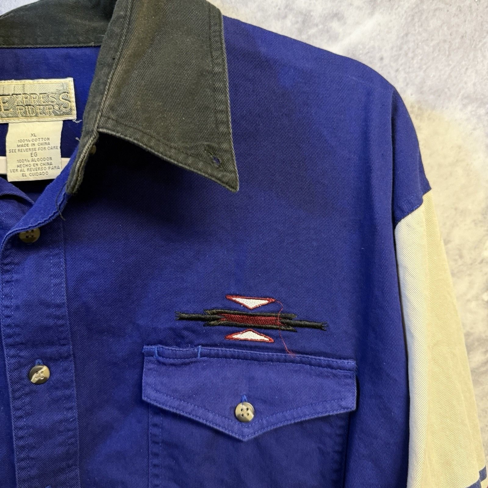 Vintage Express Rider Aztec Western Shirt Mens XL 26x29 Blue Embroid Size US XL / EU 56 / 4 - 3 Thumbnail