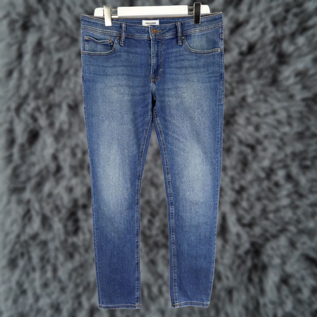 Jack & Jones JACK & JONES Skinny Liam Jeans Men's W34/L30 Blue Faded Whiskered Zip Fly Size US 34 / EU 50 - 1 Thumbnail