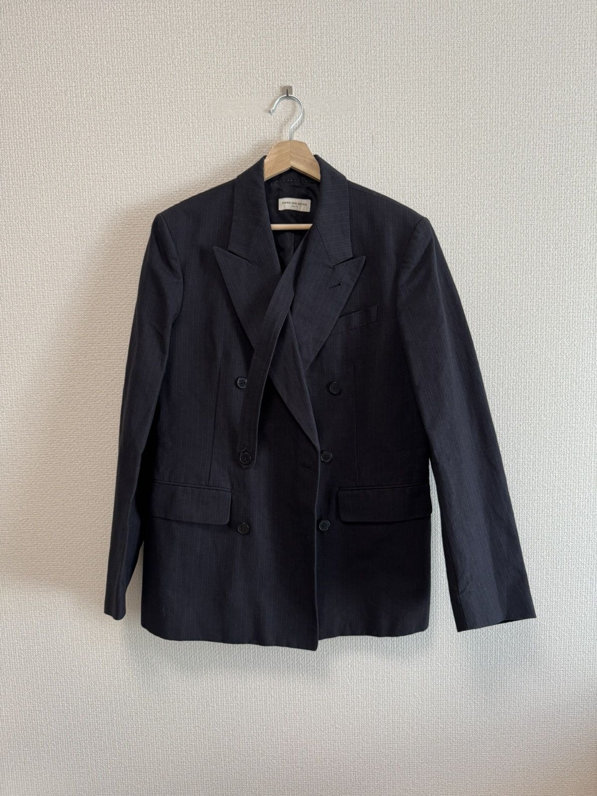 Dries Van Noten DRIES VAN NOTEN Navy Banks Double Breasted Pinstriped Jacket Size 34R - 3 Thumbnail