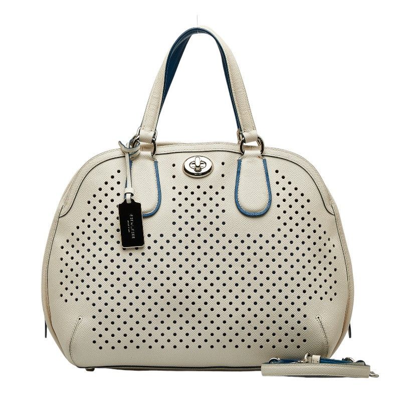 image of Coach Perforated Leather Prince Street Satchel in White, Women's
