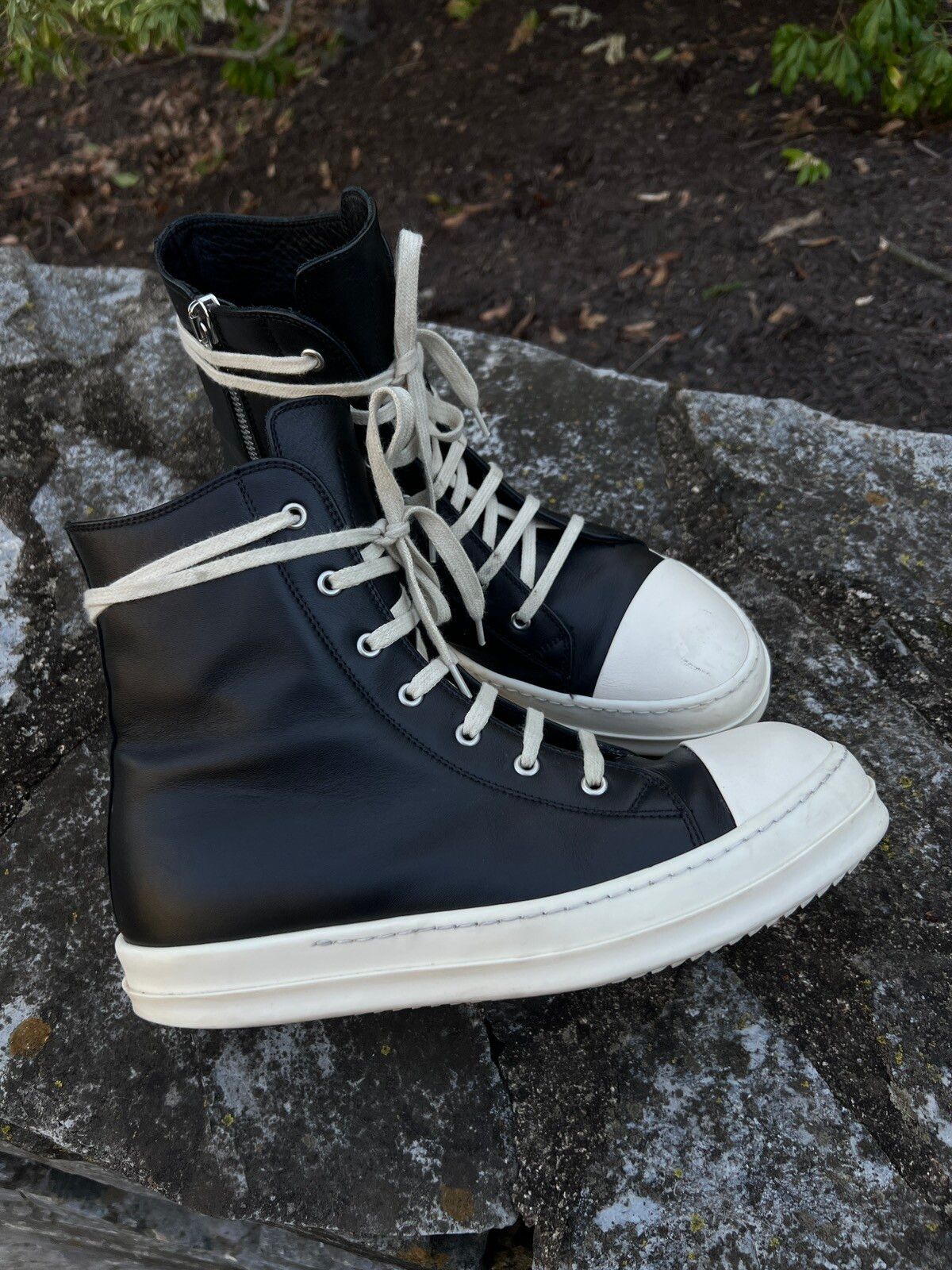 Pre-owned Rick Owens Mainline Hi-top Leather Ramones (43) Shoes In Black
