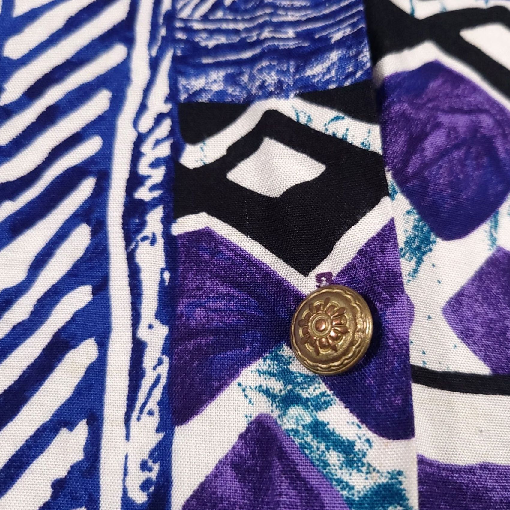 Lee VINTAGE Kathie Lee Button Up Shirt Women's 8 Blue Geometric Aztec Short Sleeve USA Size M / US 6-8 / IT 42-44 - 4 Thumbnail