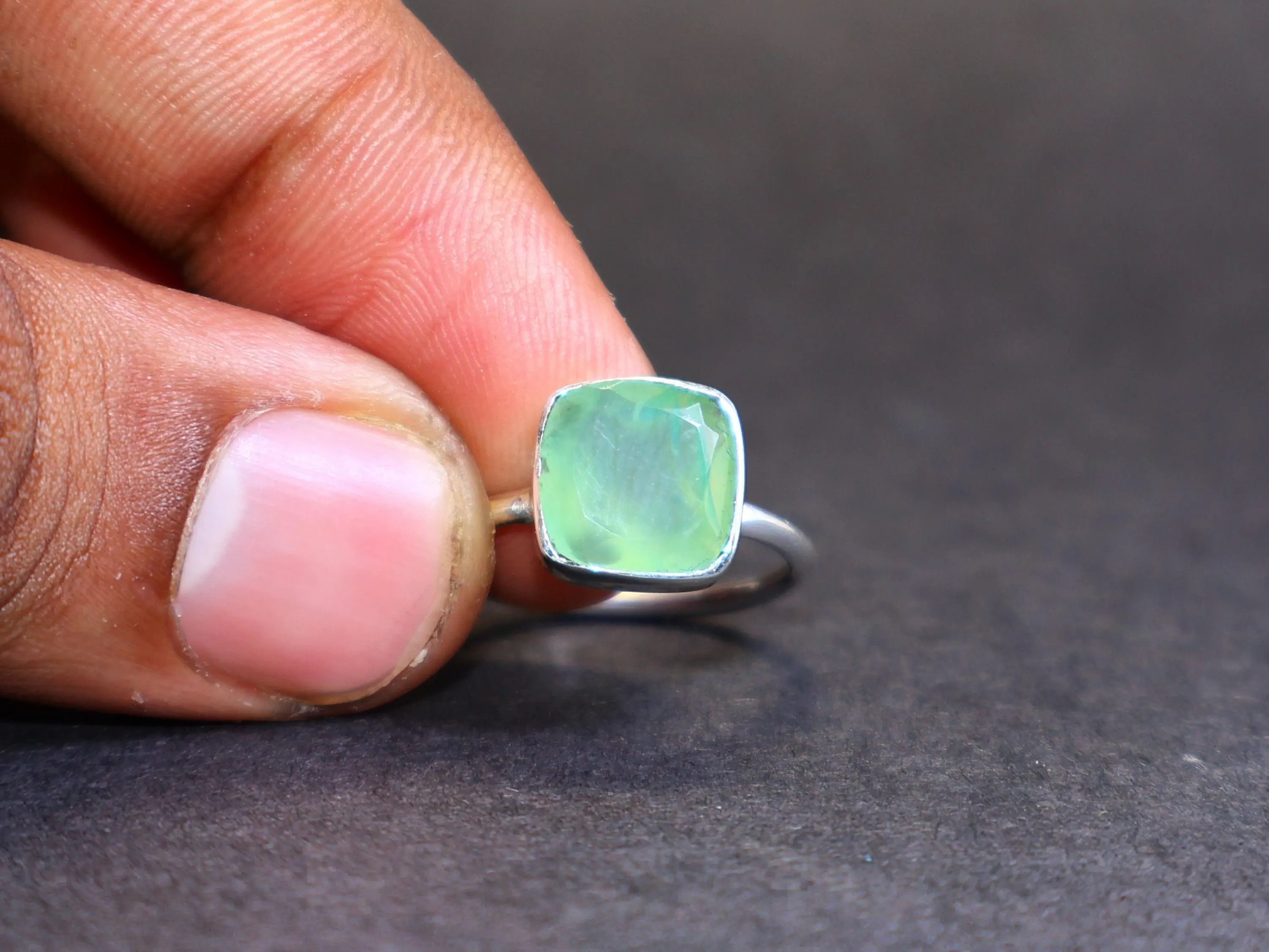 Handmade Aqua Chalcedony Ring, Sterling Silver Ring, Handmade Ring, Size ONE SIZE - 5 Thumbnail