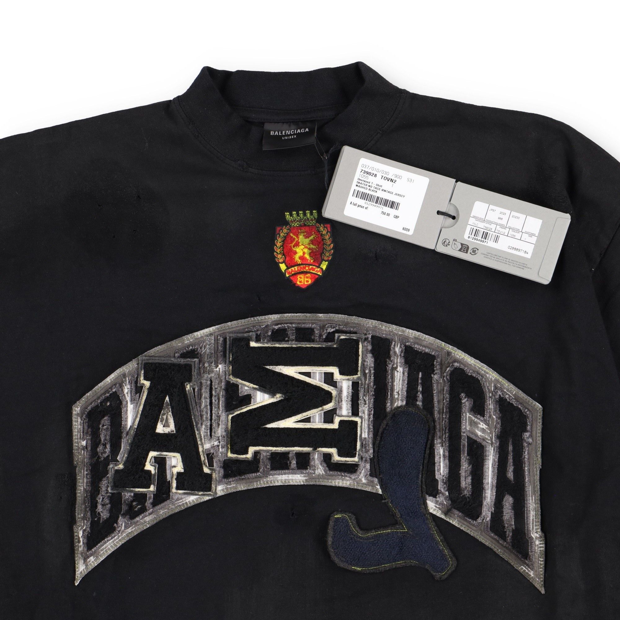 Balenciaga Black Distressed Skater Logo Oversized T-Shirt Size US XS / EU 42 / 0 - 6 Thumbnail
