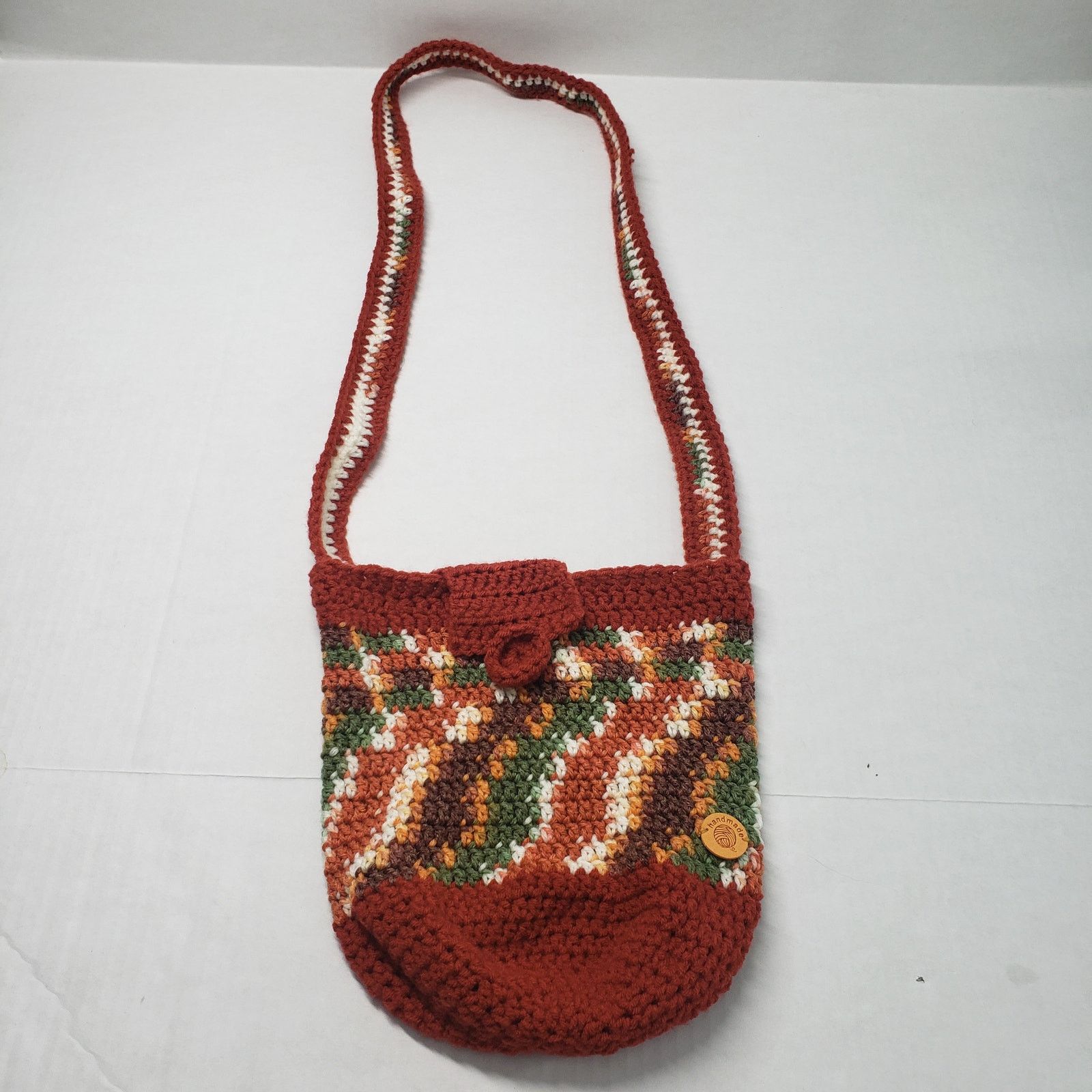 Handmade Striped Crochet Crossbody Bucket Bag Brown Small Handmade Size ONE SIZE - 5 Thumbnail