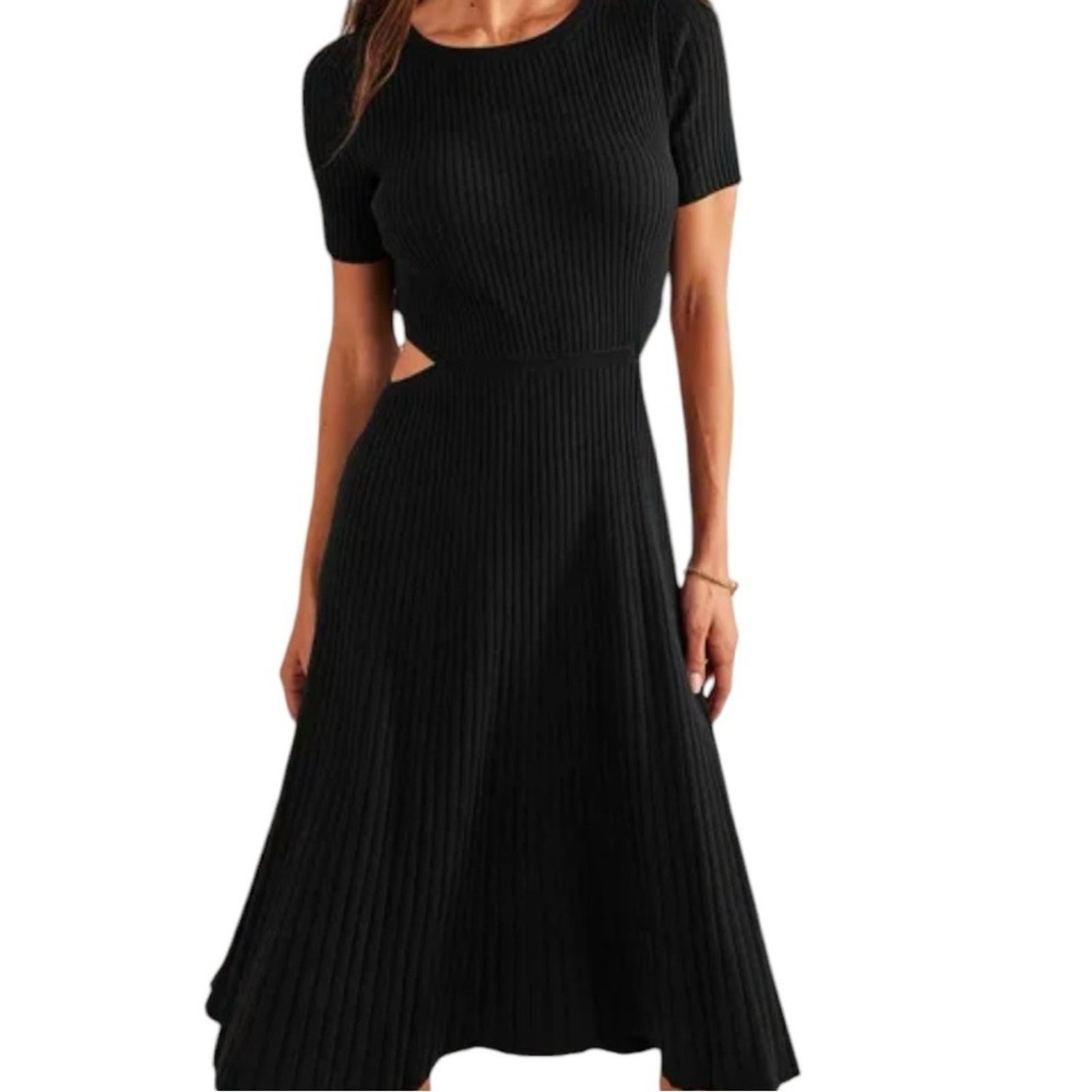 Boden NEW Boden Cutout Knitted Ribbed Midi Black Sweater Dress Size XL / US 12-14 / IT 48-50 - 13 Thumbnail