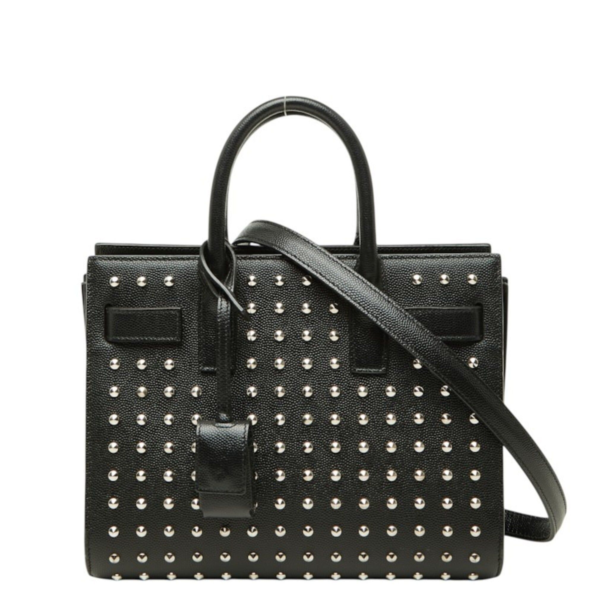 Saint Laurent Paris Saint Laurent Sac de Jour Nano Studded Handbag/Shoulder Bag, 2-Way, Black Leather, Women's. Size ONE SIZE - 1 Thumbnail