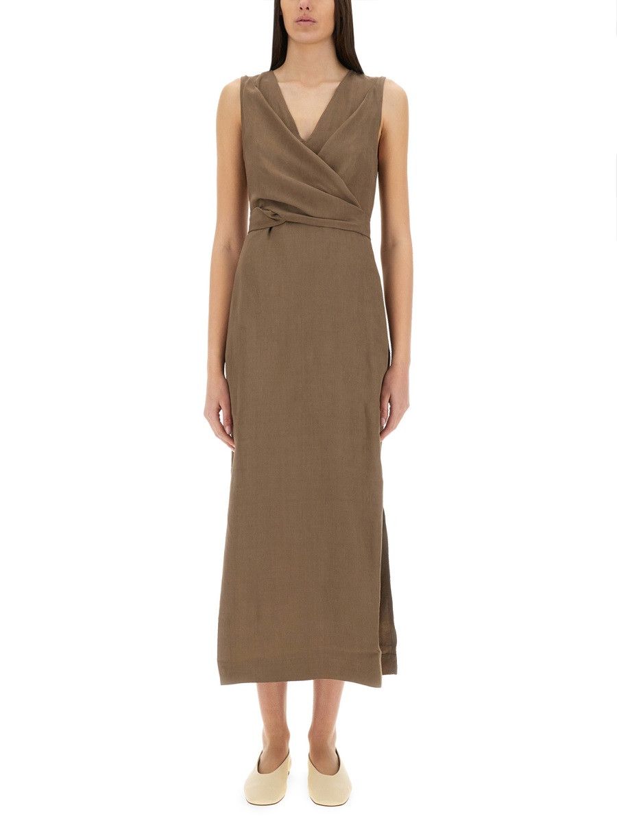 Brunello Cucinelli BRUNELLO CUCINELLI "WRAP-EFFECT" DRESS - BROWN Size S / US 4 / IT 40 - 1 Thumbnail