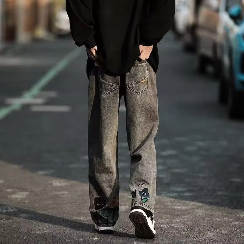 Other Flower Baggy Casual Denim Wide-leg Jeans Cargo Pants Size US 33 - 3 Thumbnail