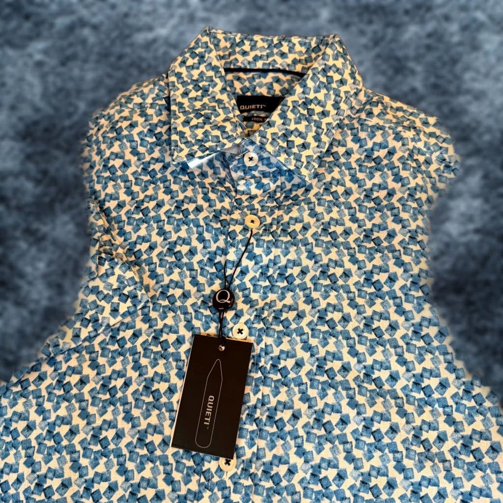 Vintage Quieti Blue Geometric Print 100% Linen Button Down Shirt Mens S NWT Size US S / EU 44-46 / 1 - 1 Thumbnail