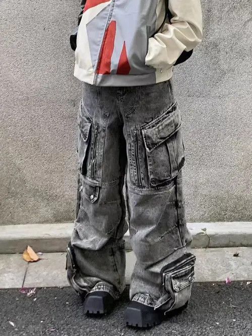 Japanese Brand × Jean Vintage workwear multi-pocket draped wide-leg jeans Size US 33 - 1 Thumbnail