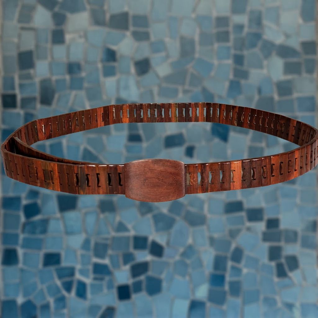 Vintage VINTAGE Handmade Belt Mens 36 - 46 Brown Wooden Universal One Size Size ONE SIZE - 1 Thumbnail