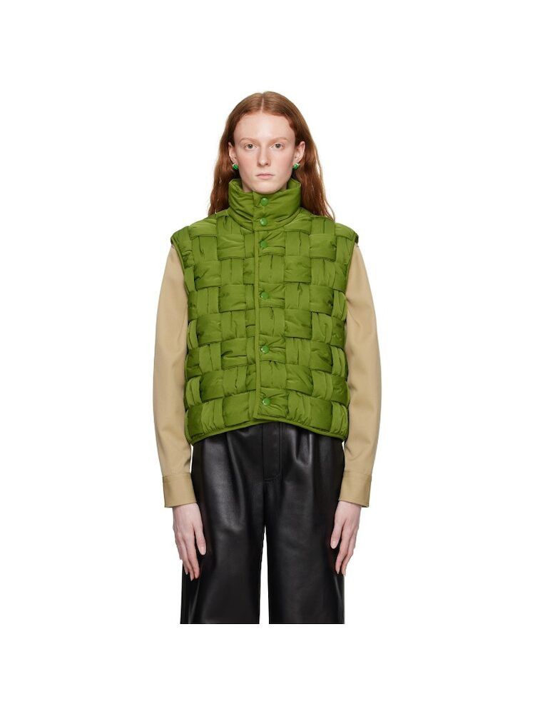 Bottega Veneta o1loc1c0824 734248 Padded Nylon Intreccio Gilet in Green Size S / US 4 / IT 40 - 1 Thumbnail