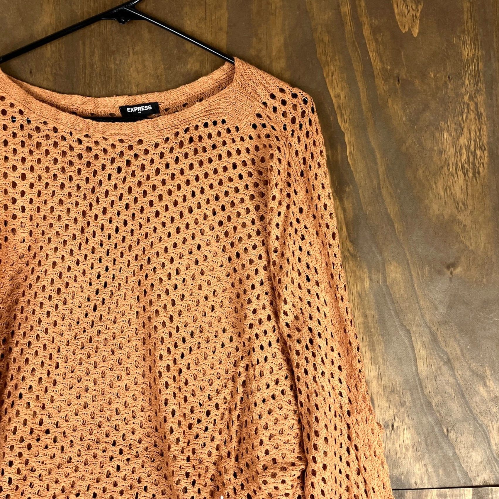 Express Express Sweater Women Orange Boat Neck Open Knit Long Sleeve Cotton Blend Large Size L / US 10 / IT 46 - 5 Thumbnail
