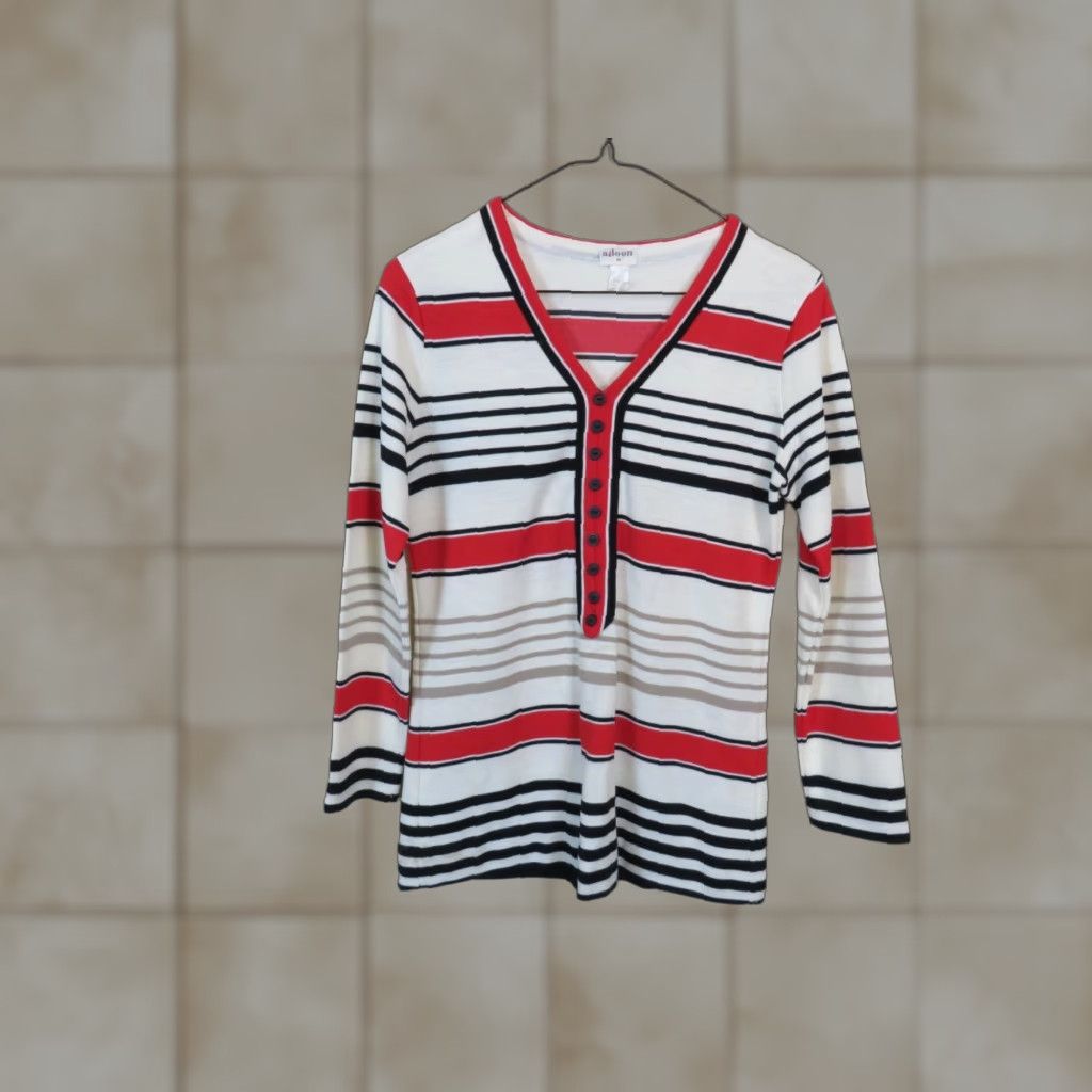 Vintage VINTAGE Aileen Shirt Ladies 10 White Red Stripe Casual 1980s Womens Size L / US 10 / IT 46 - 1 Thumbnail