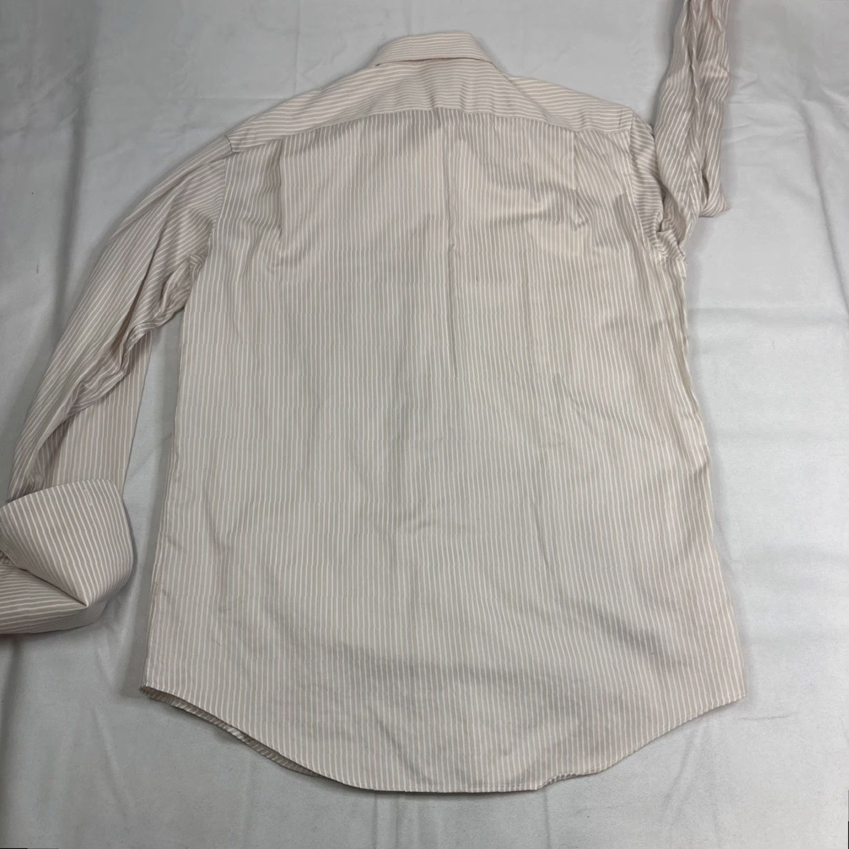 Tasso Elba Tasso Elba Dress Shirt Men L Regular Fit French Cuff Non-Iron Striped Beige Size 42R - 7 Thumbnail