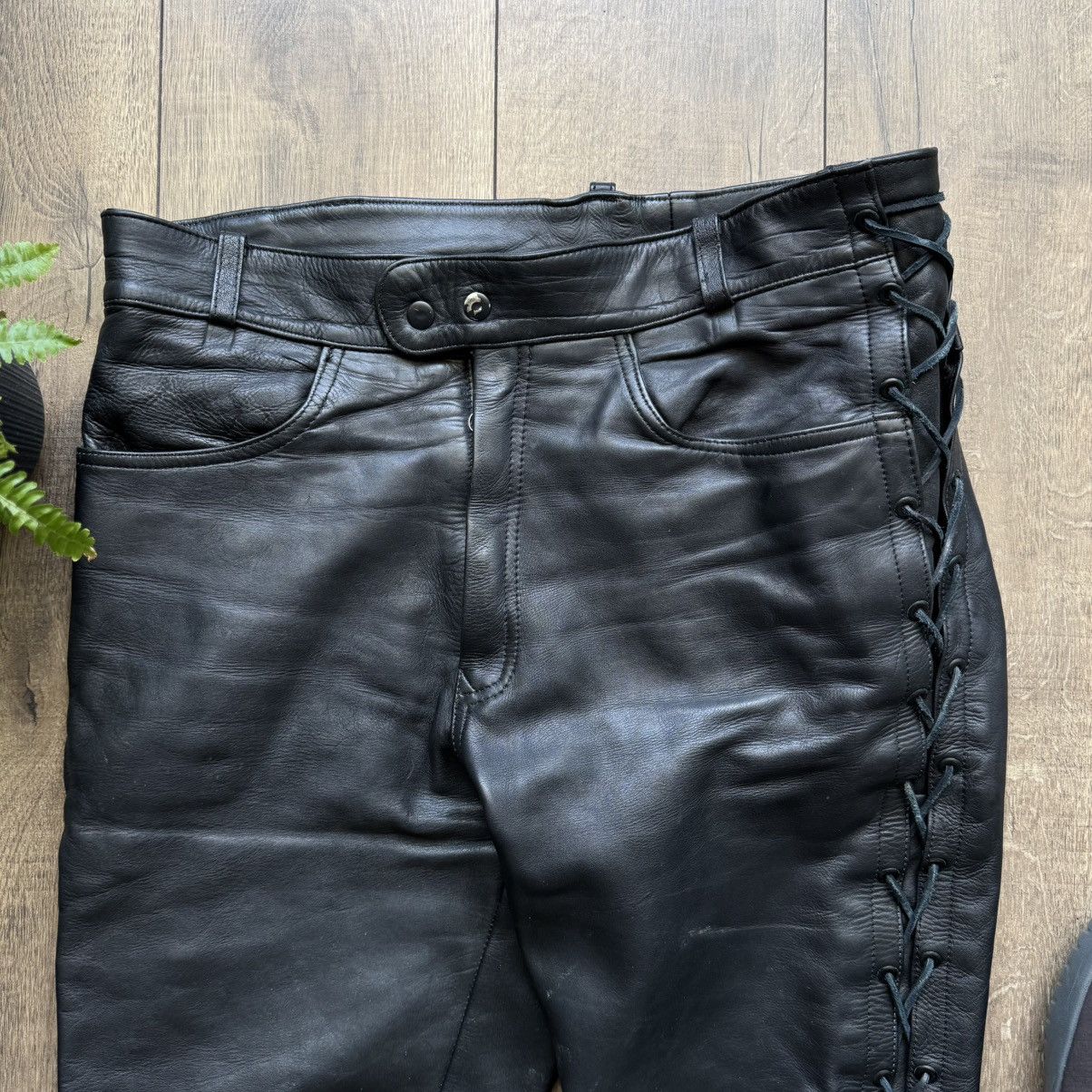 Genuine Leather × Harley Davidson × Vintage Crazy Heavyweight Leather Lace Up Motorcycle Pants Vintage Size US 37 - 6 Thumbnail