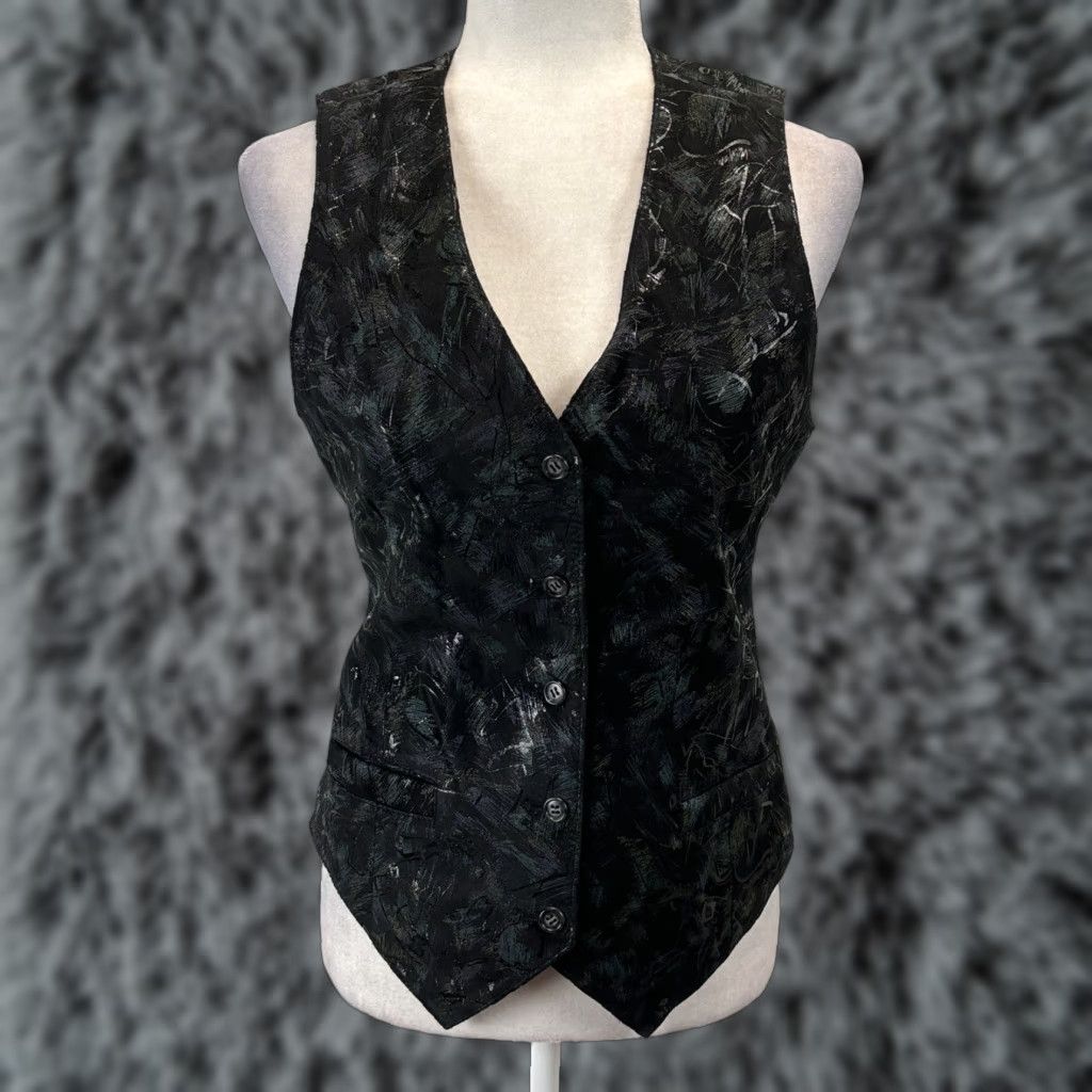 Vintage VINTAGE Overland Outfitters Leather Vest Womens S Black Embossed 90s EUC Size S / US 4 / IT 40 - 1 Thumbnail