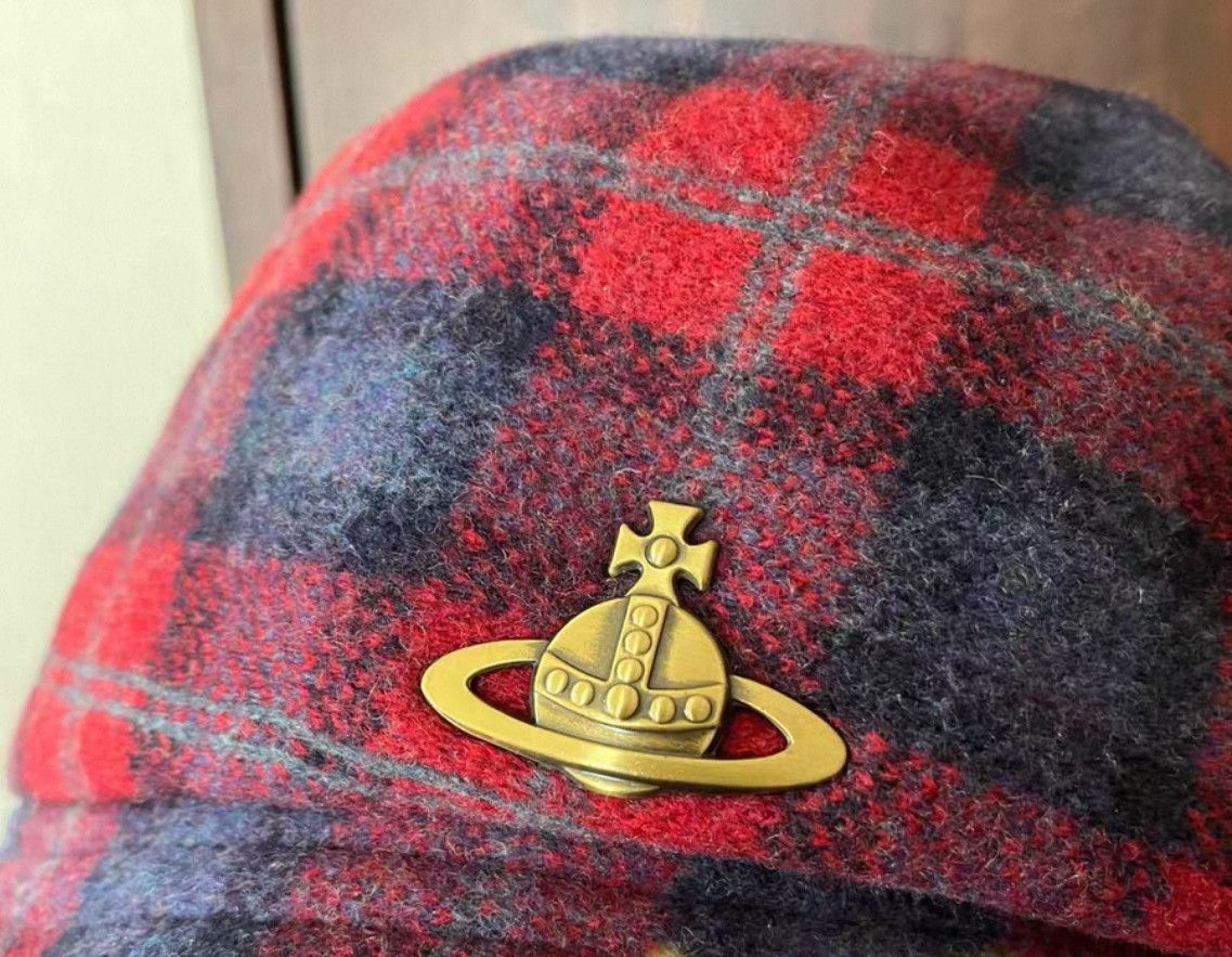 Vivienne Westwood Vivienne Westwood Fuchsia and Purple Plaid Saturn Newsboy Size ONE SIZE - 2 Thumbnail