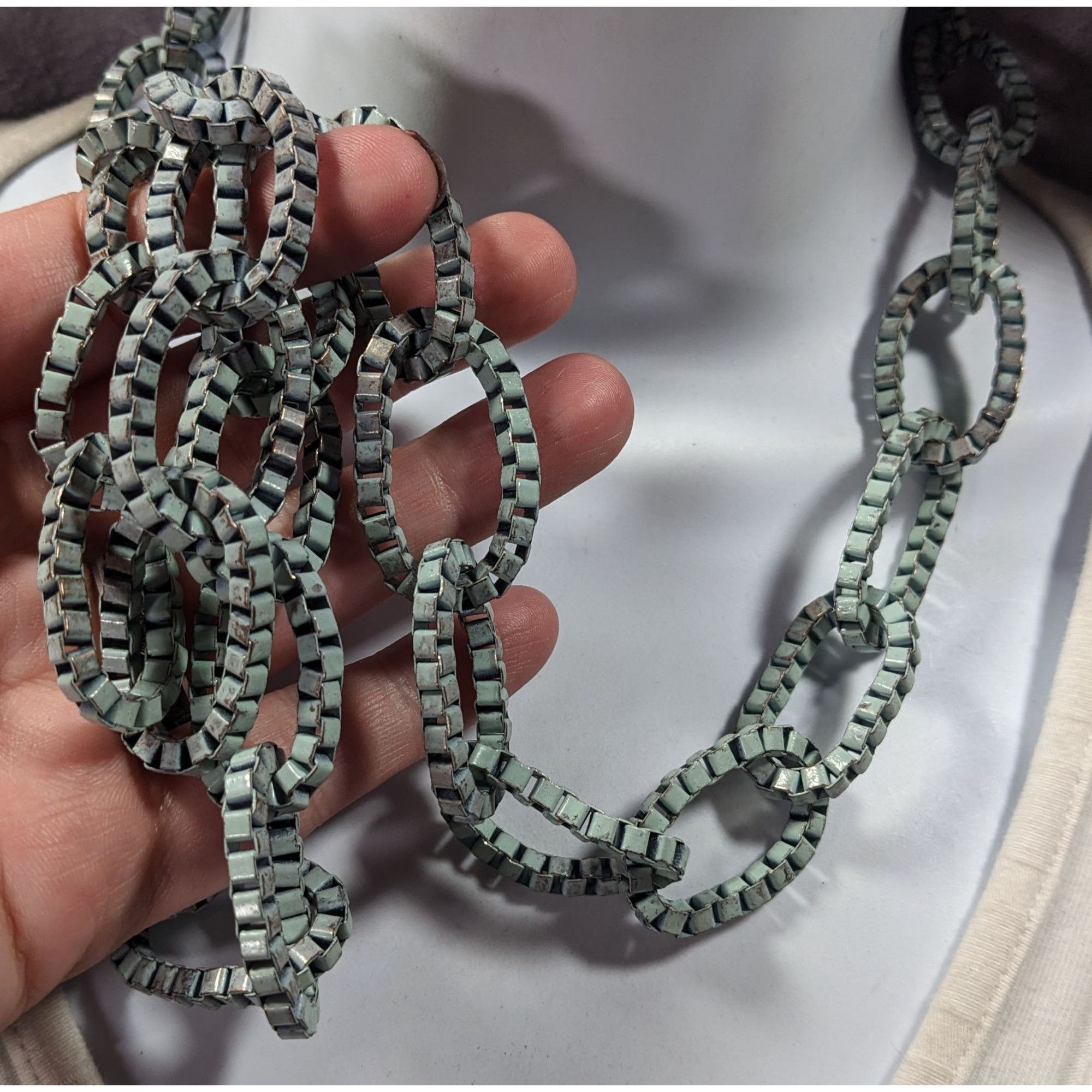 Other Chunky Vintage Light Blue Painted Box Chain Ring Necklace Size ONE SIZE - 3 Thumbnail