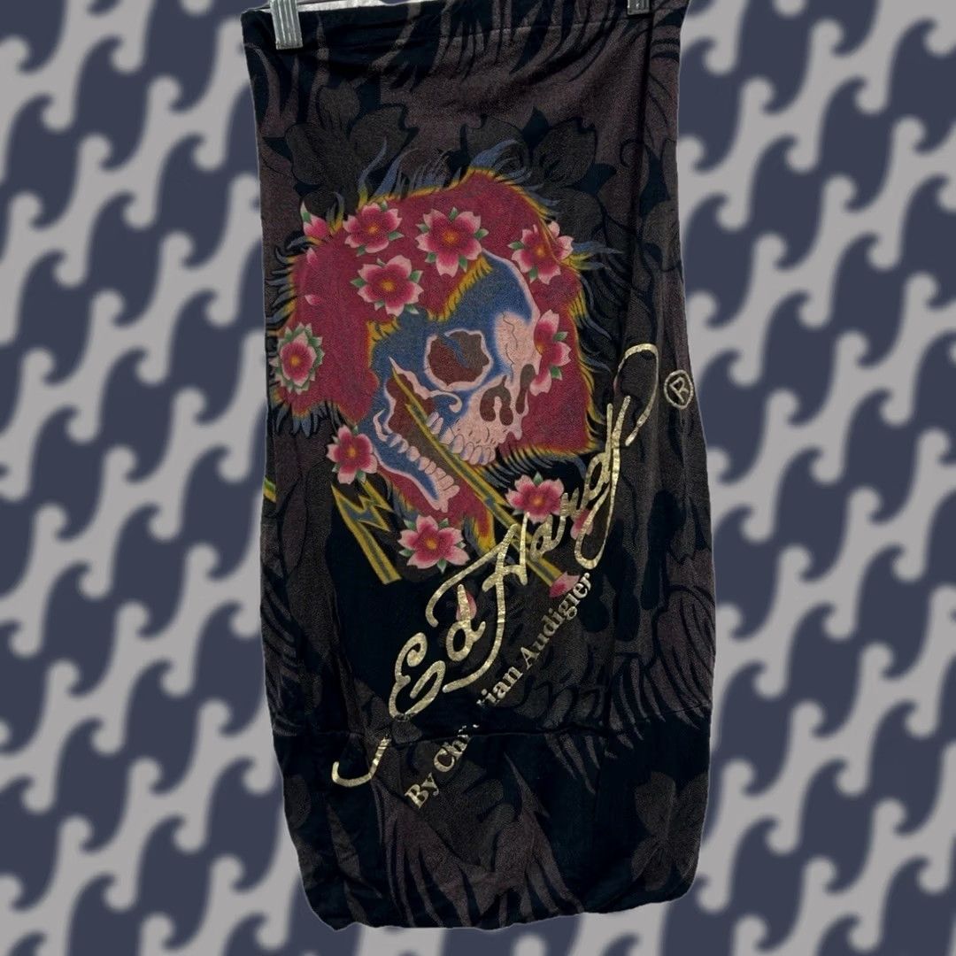 Ed Hardy VINTAGE Ed Hardy Skull Floral Tube Top Small Strapless Brown Black Tattoo Graphic Y2K Size S / US 4 / IT 40 - 1 Thumbnail